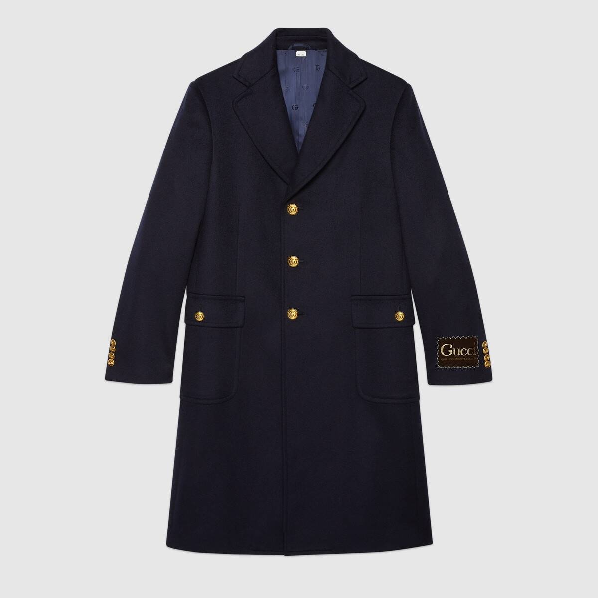 Eco cashmere coat with Gucci label - 1