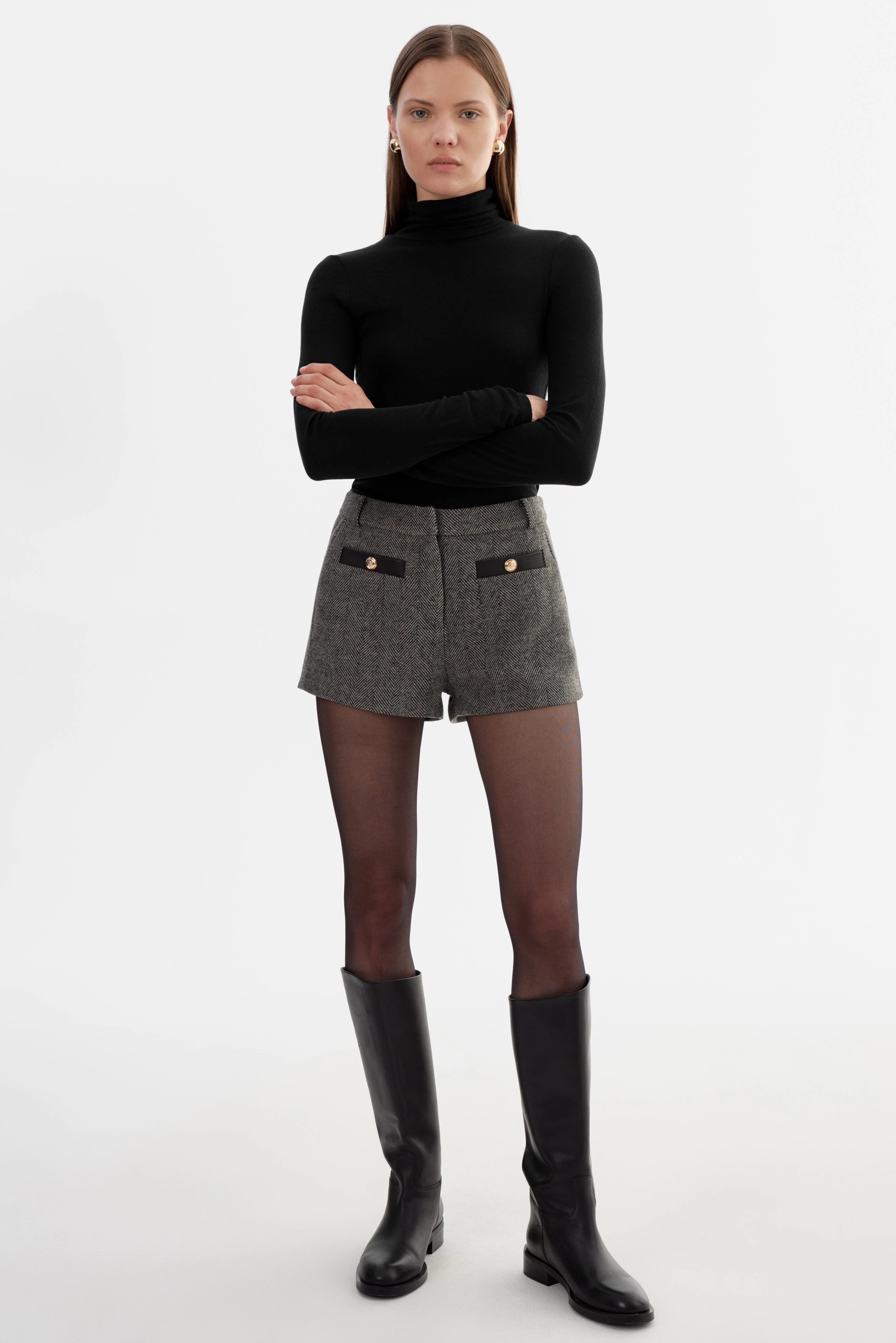 AMRITA | Herringbone Mini Shorts - 1