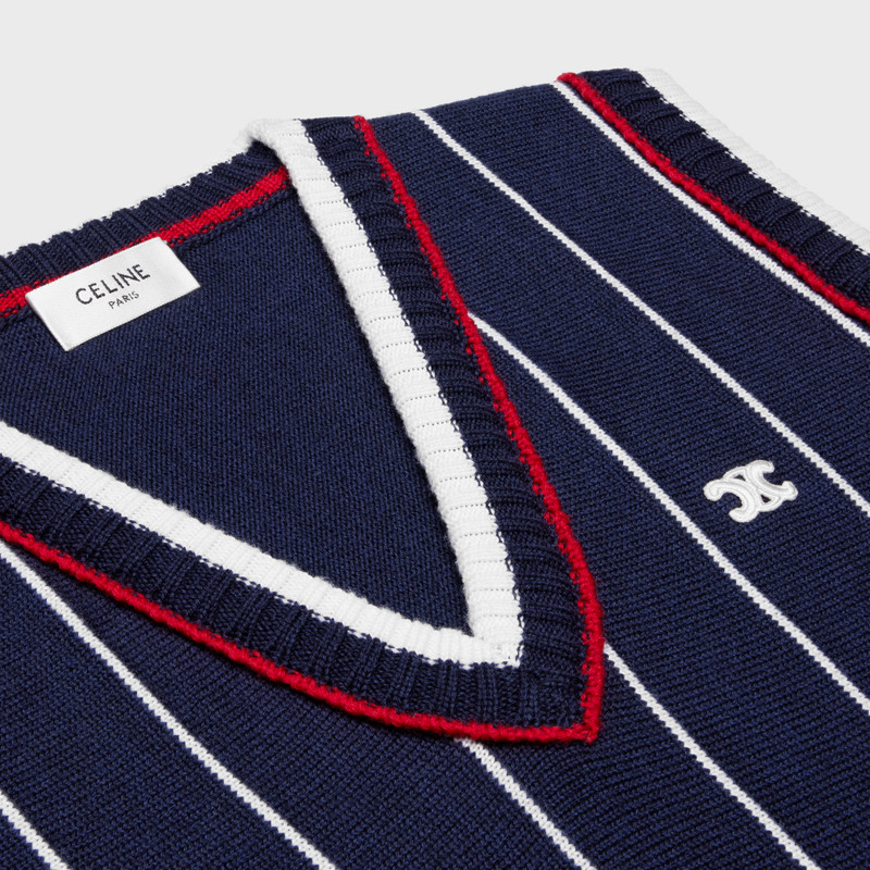 sleeveless V-neck jumper in striped wool 3