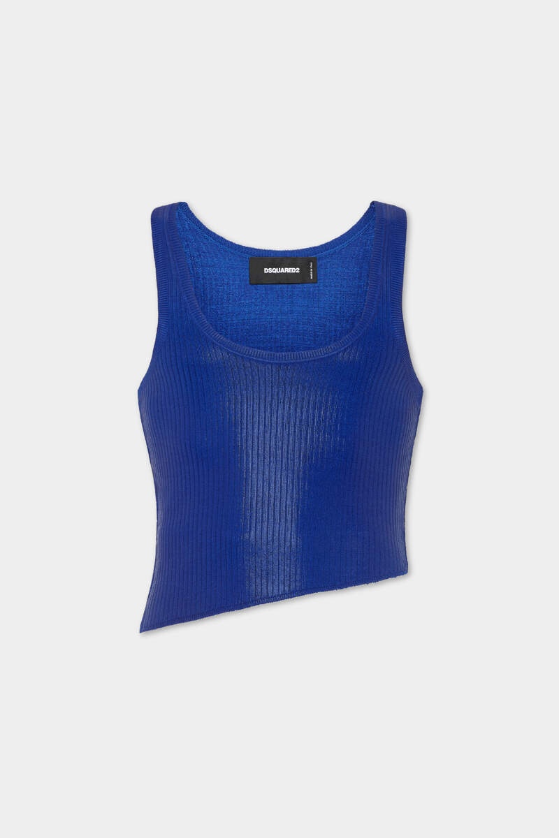 RIBBED KNIT ASYMMETRIC TOP - 1