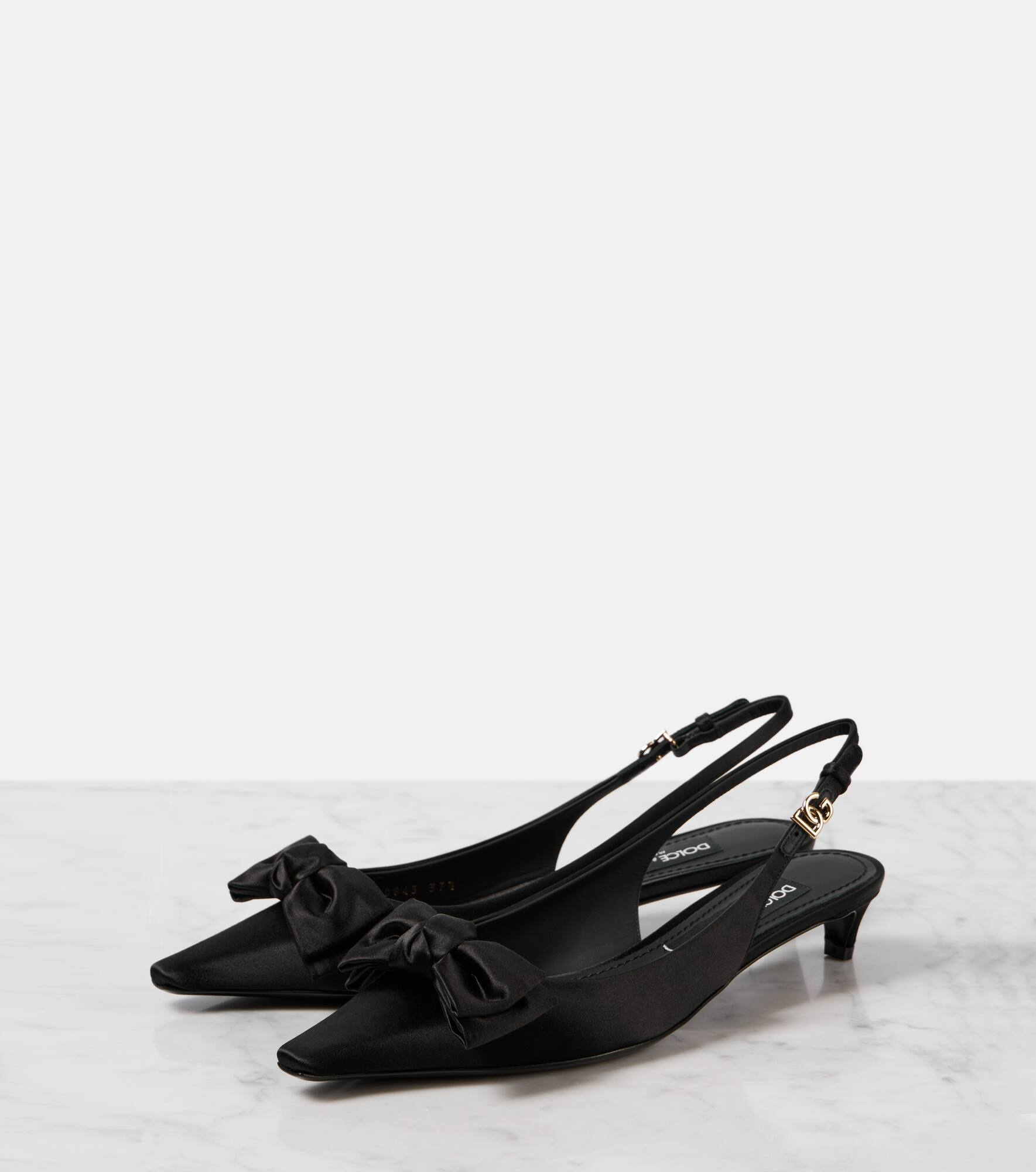Bow-detail satin slingback pumps - 4