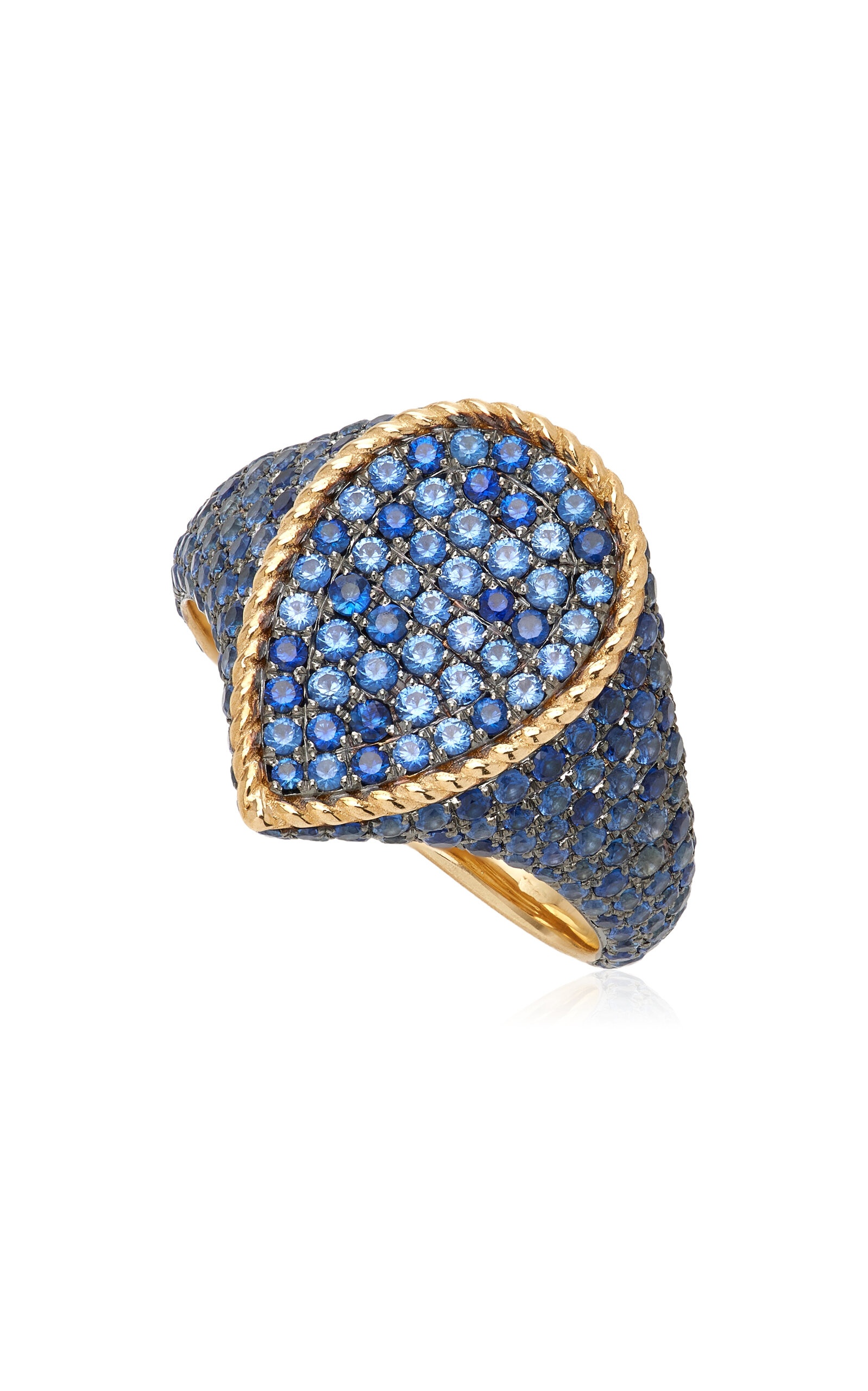 9K Yellow Gold Sapphire Signet Ring blue - 3