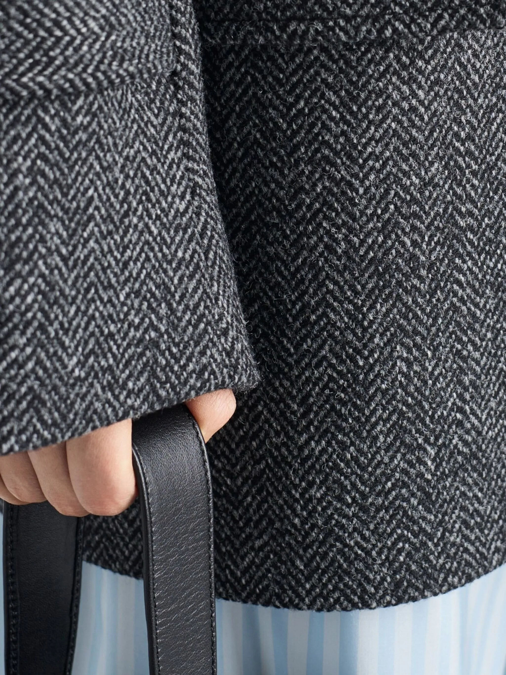 herringbone fur-collar coat - 5