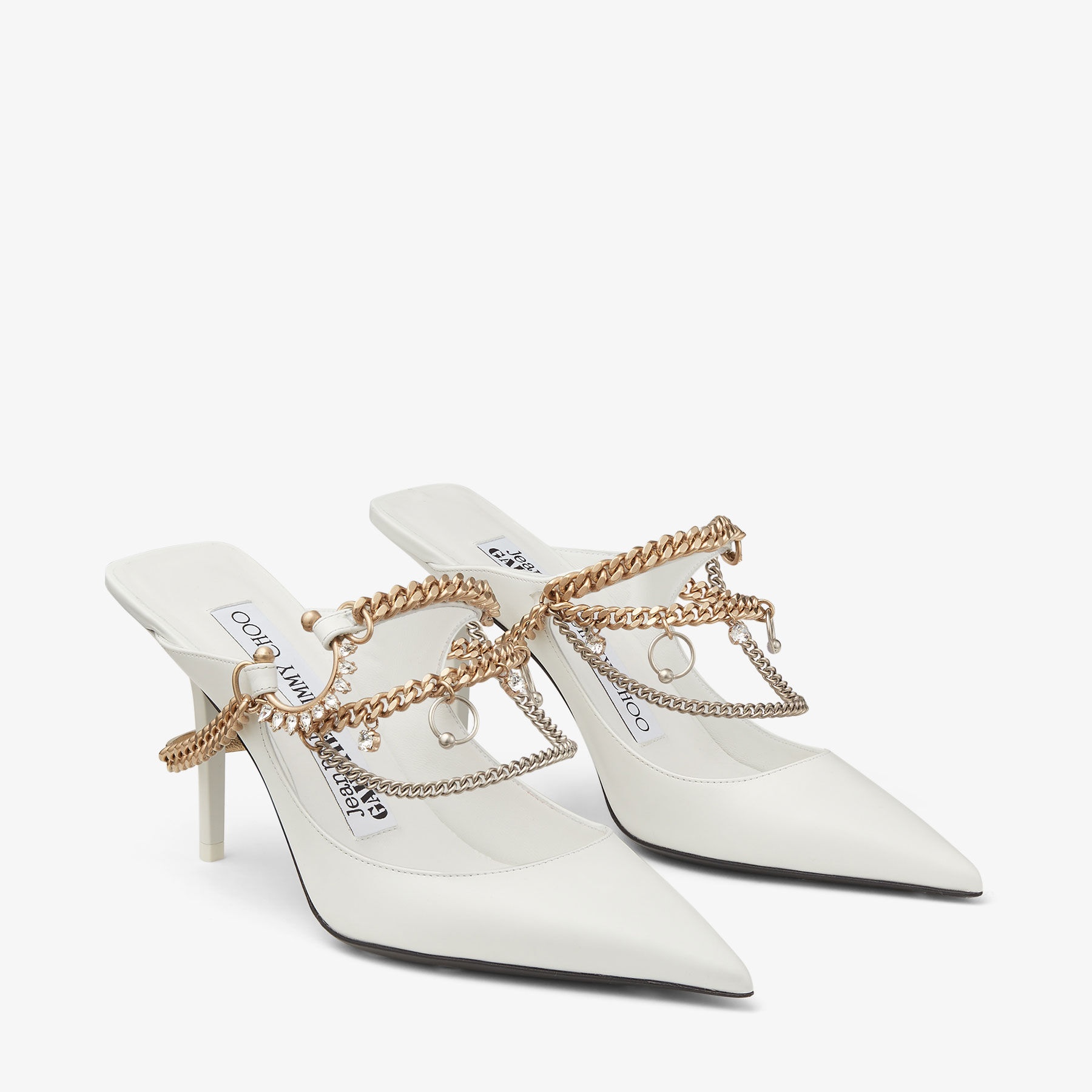Jimmy Choo / Jean Paul Gaultier Bing 90
Optical White Calf Leather Mules with Jewellery - 3