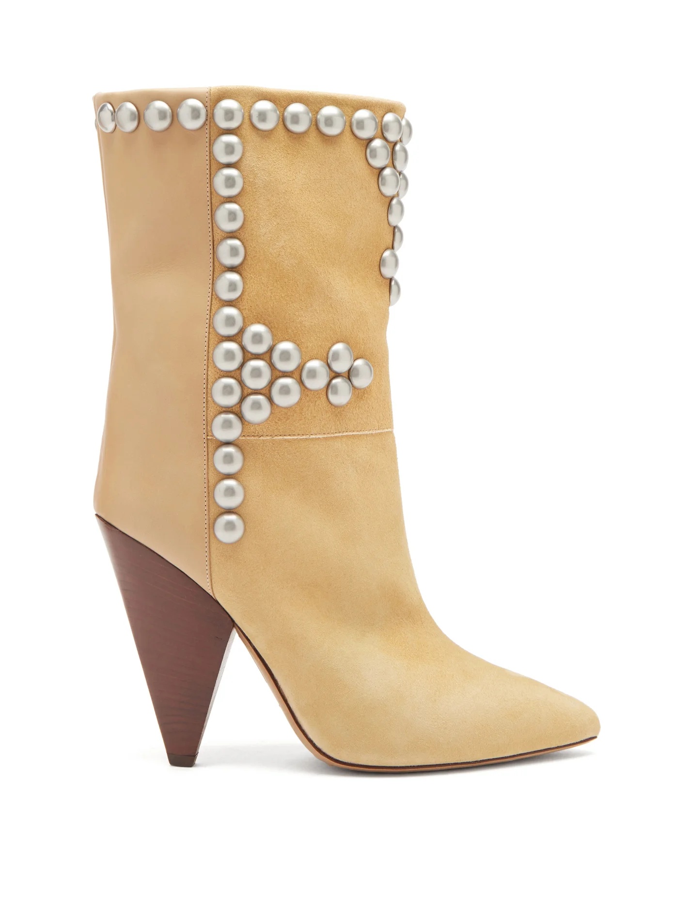 Layo studded cone-heel suede and leather boots - 1