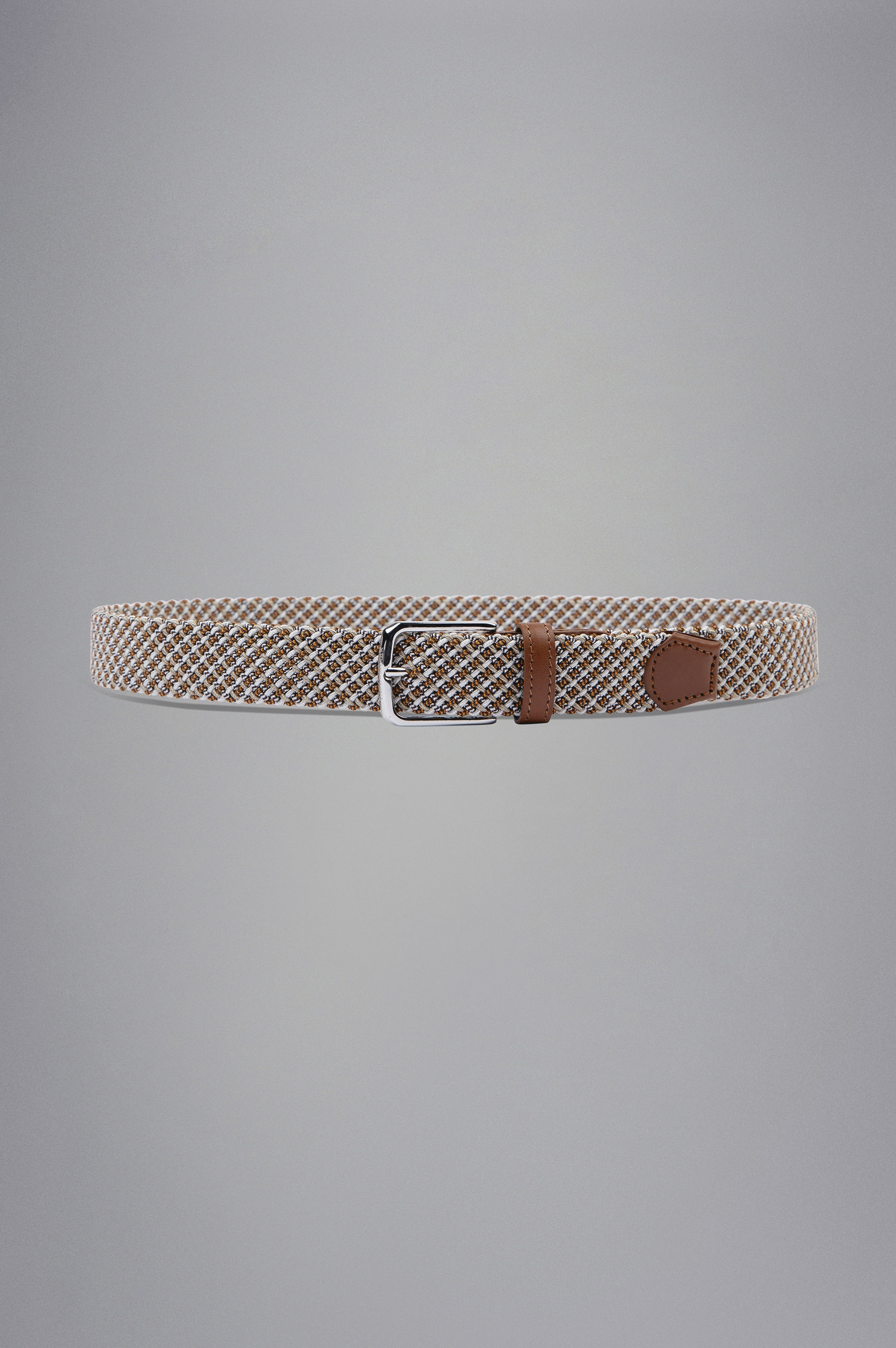 LEATHER TRIMMED WOVEN ELASTIC BELT - 1