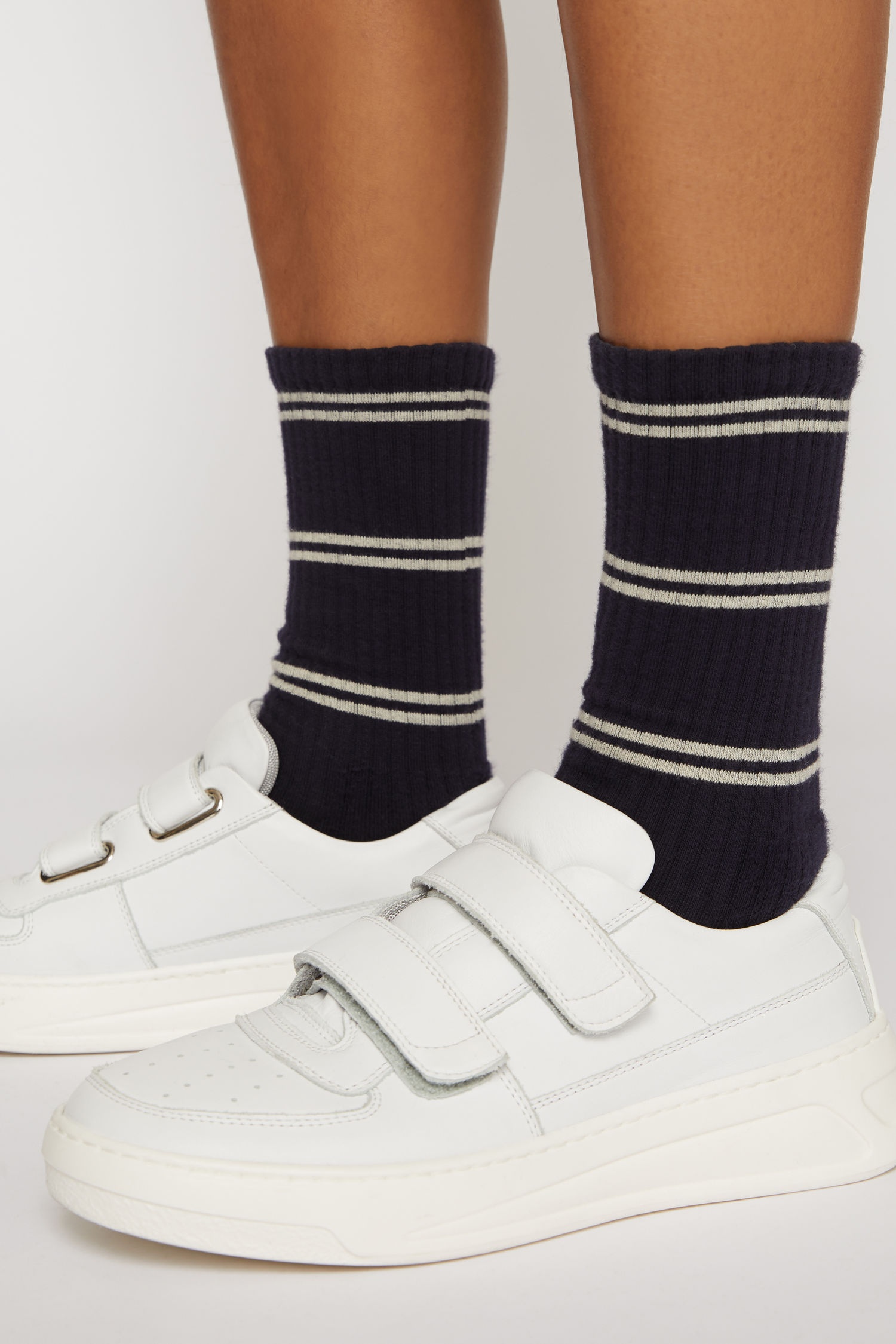 Face jacquard striped socks navy/cream - 2