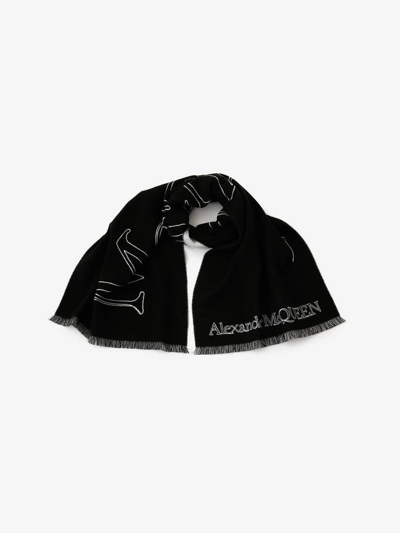 Mcqueen Thread Scarf in Black/ivory 2
