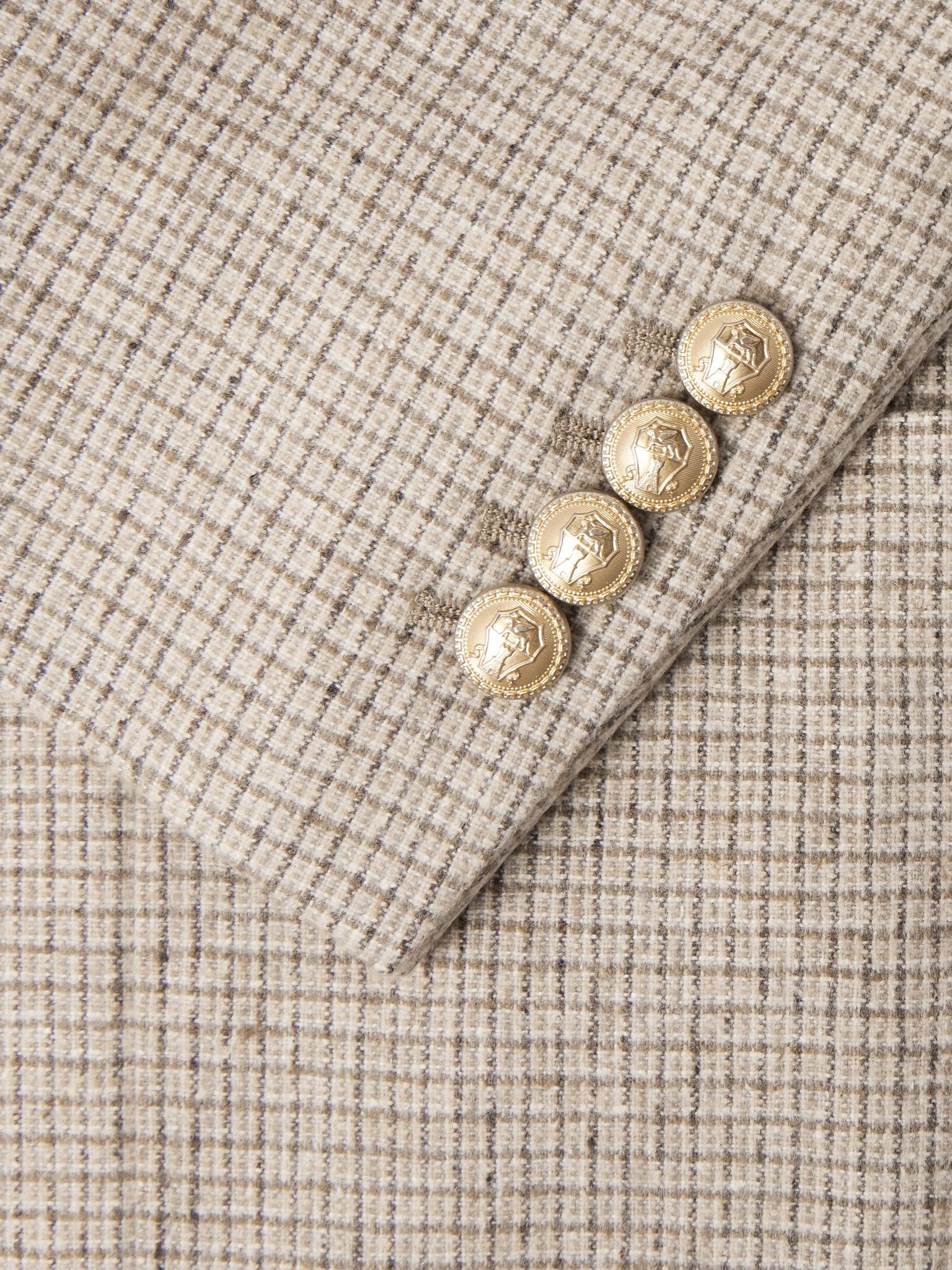 Double-Breasted Checked Silk, Wool and Cashmere-Blend Blazer Beige - 5