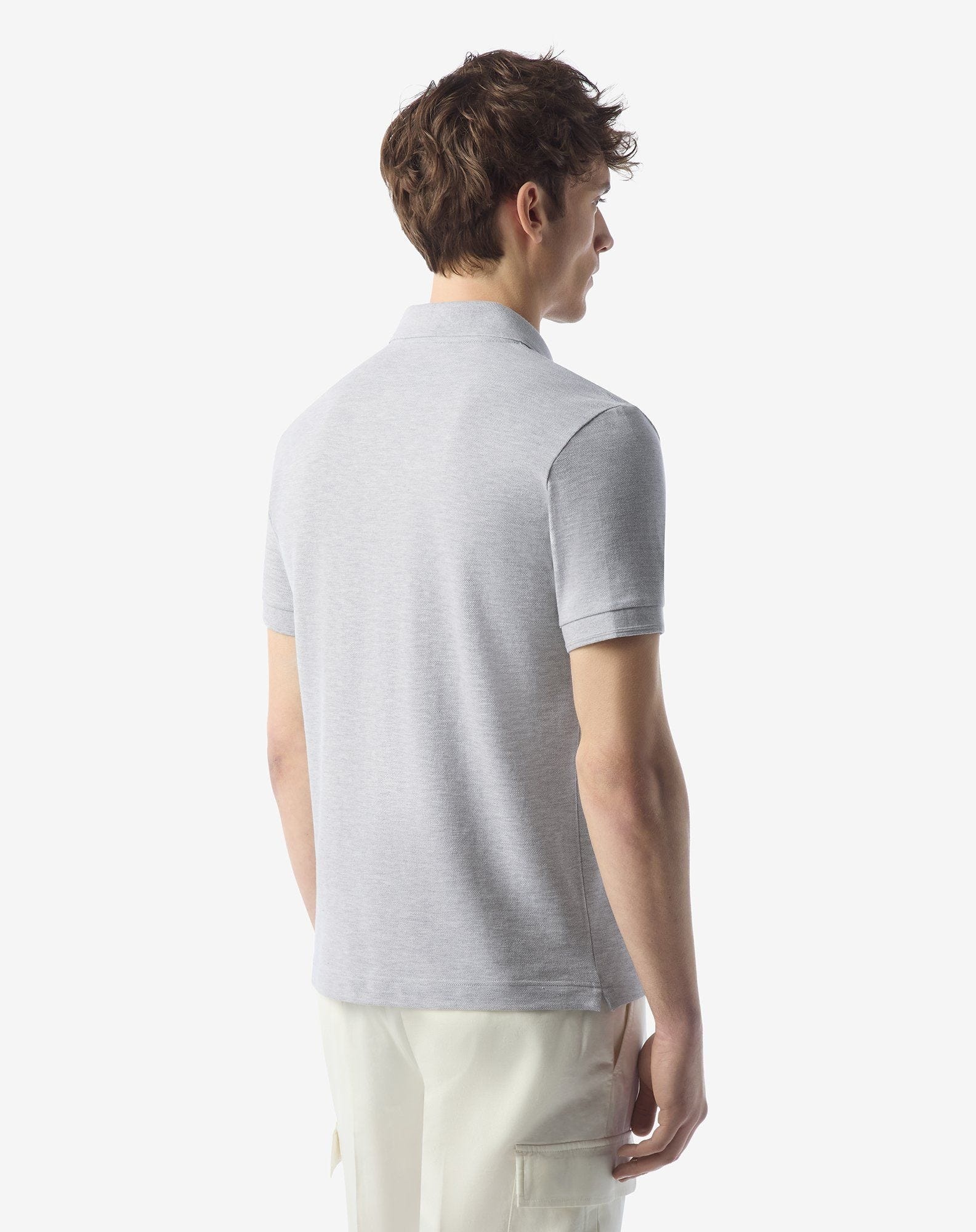 Grey button-up pique cotton polo shirt - 3