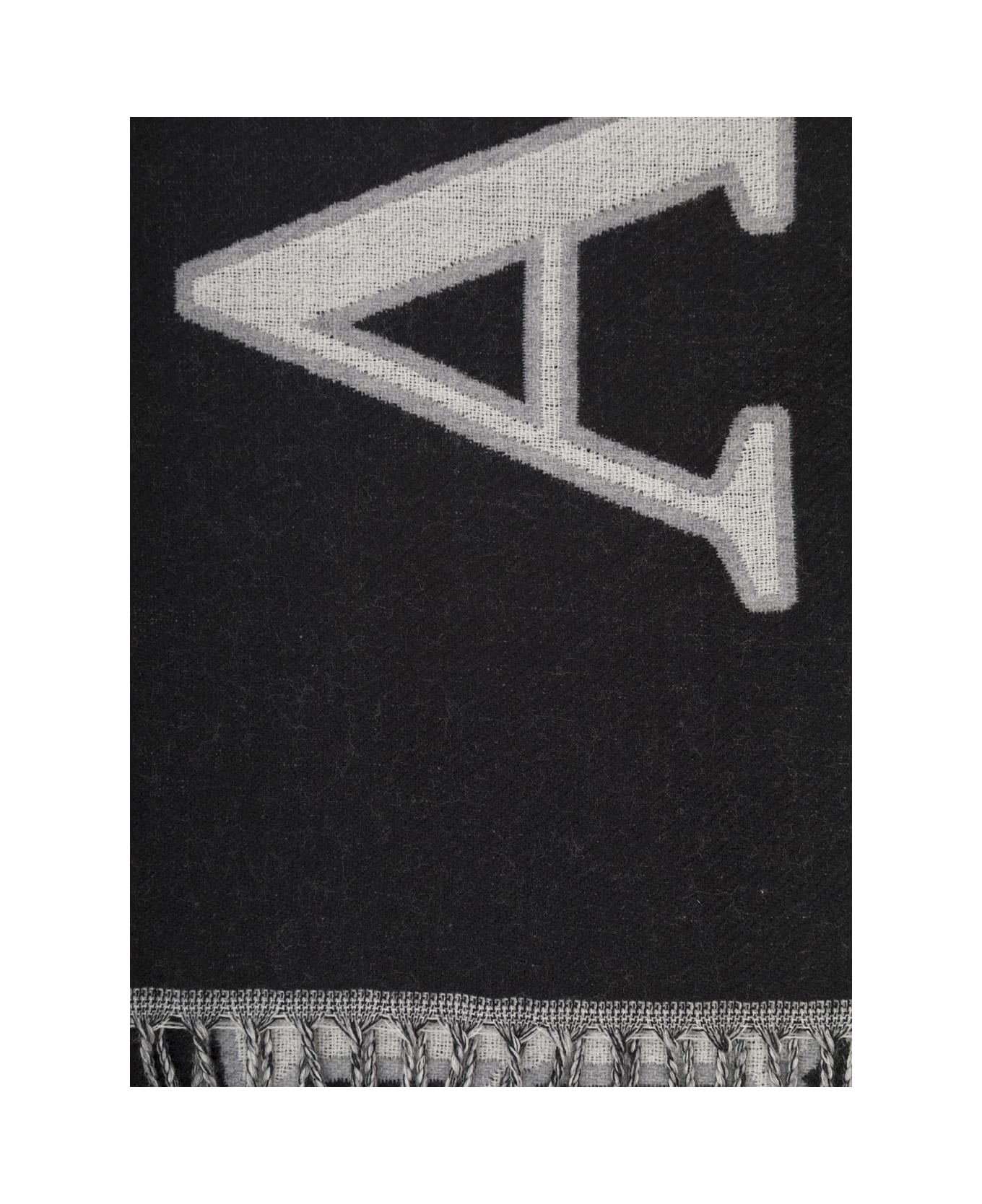 Black And White Scarf With Varsity Logo In Wool Man - 3