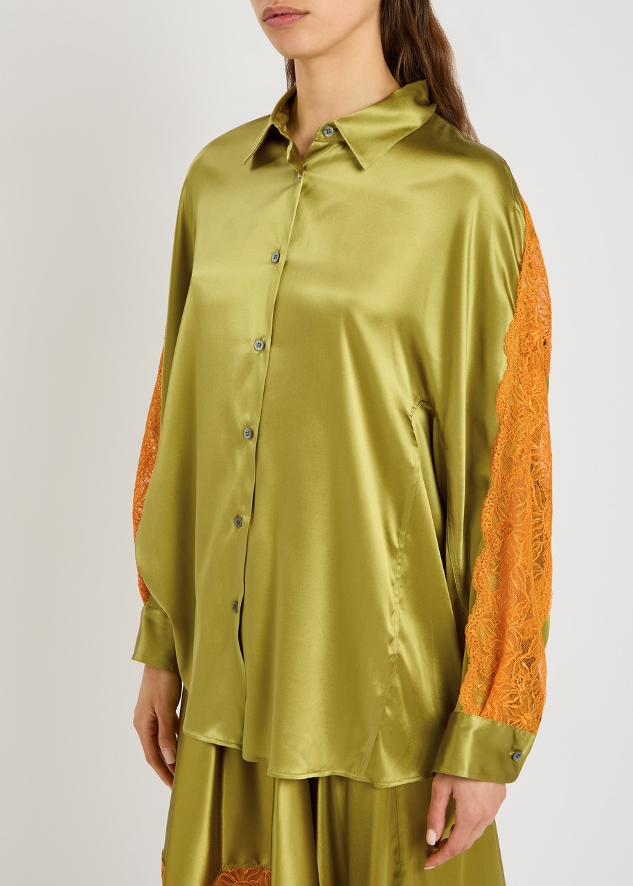 Dries Van Noten Camia Lace-embellished Stretch-silk Shirt - 2