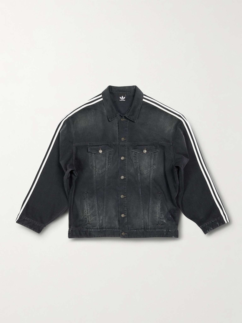 + adidas Oversized Distressed Striped Denim Jacket - 1