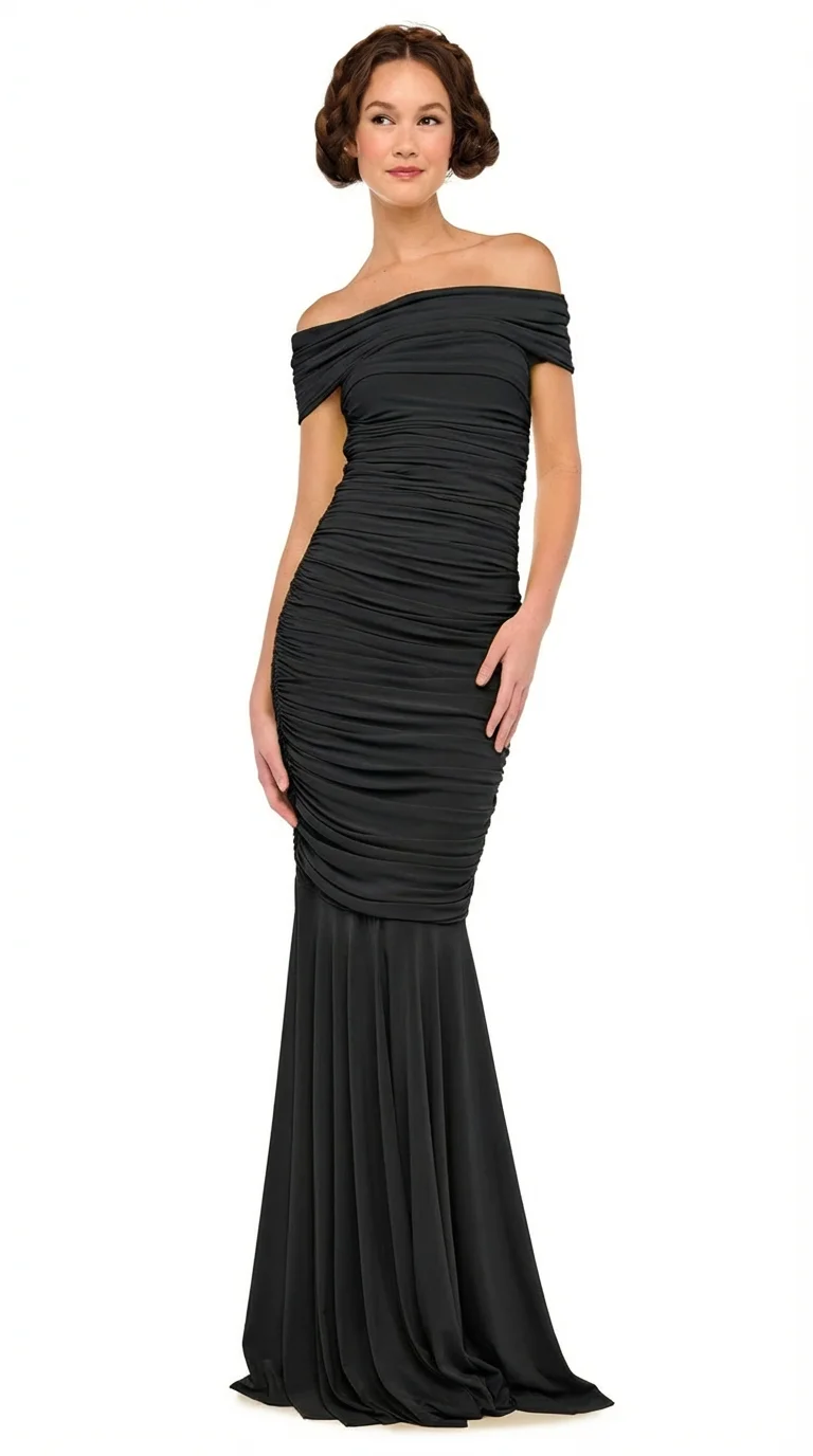 SLEEVELESS COWL NECK SIDE SHIRRED FISHTAIL GOWN - 1