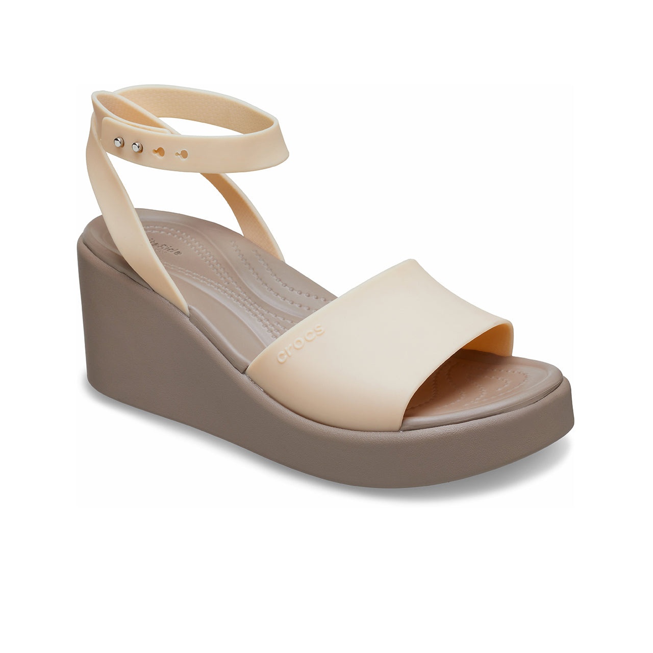 (WMNS) Crocs Brooklyn Ankle Strap Wedge Sandals 'Cream White Brown' 209406-2DS - 3
