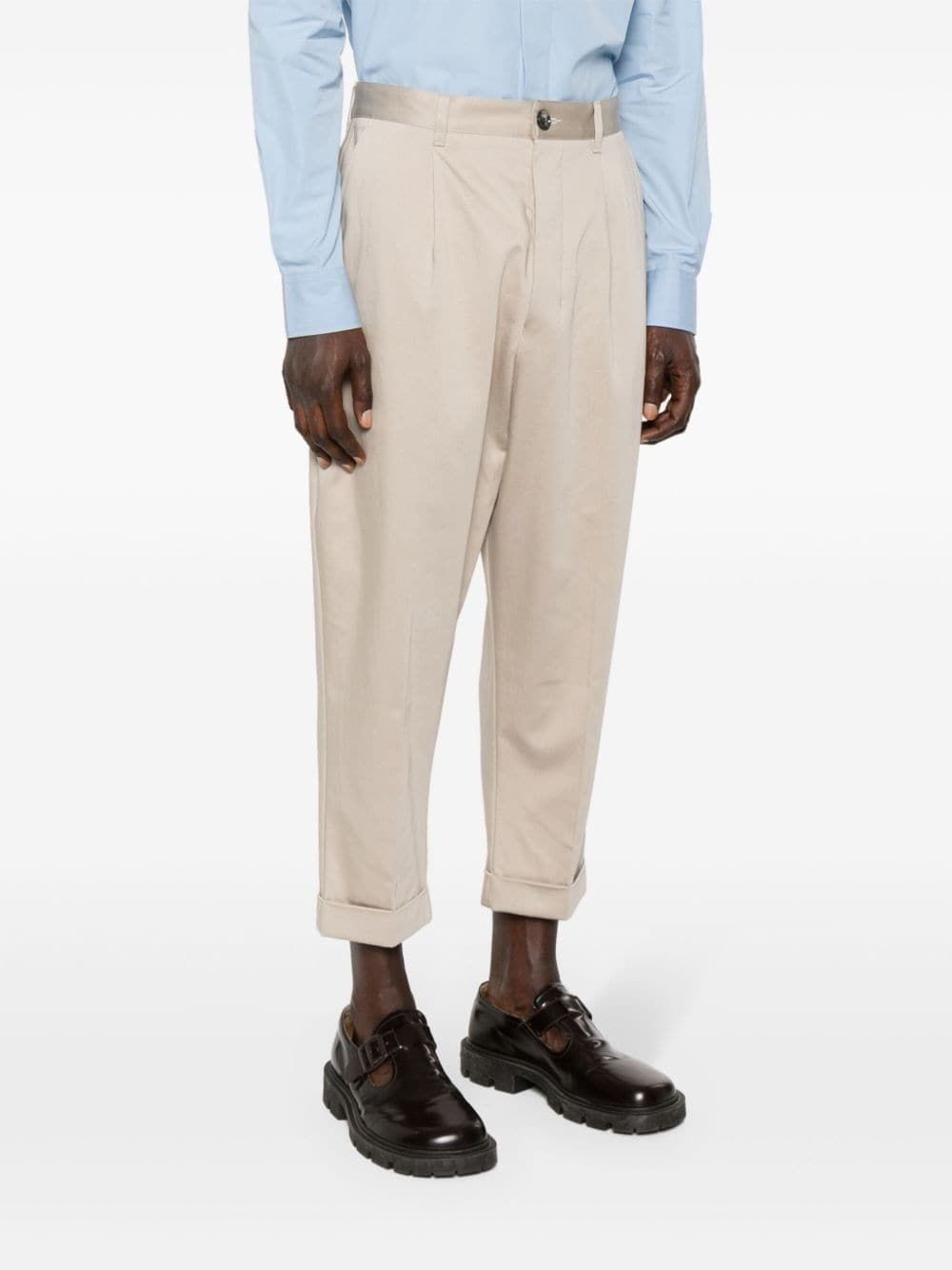 pleat-detail cotton trousers - 3