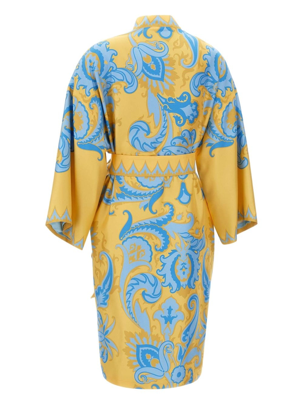 ornate-print belted robe dress - 7