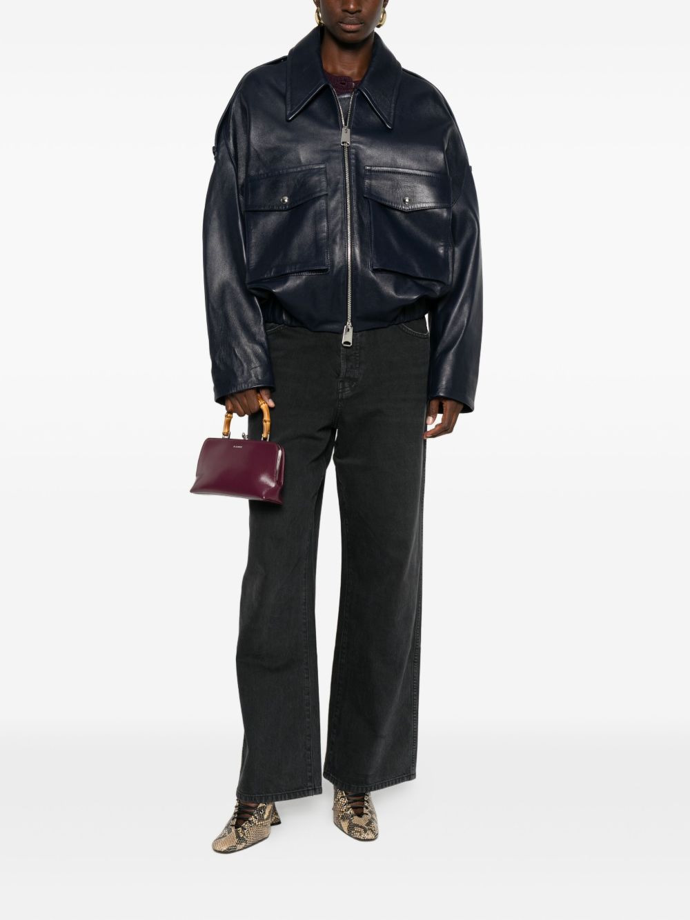 leather zip-up bomber jacket - 2