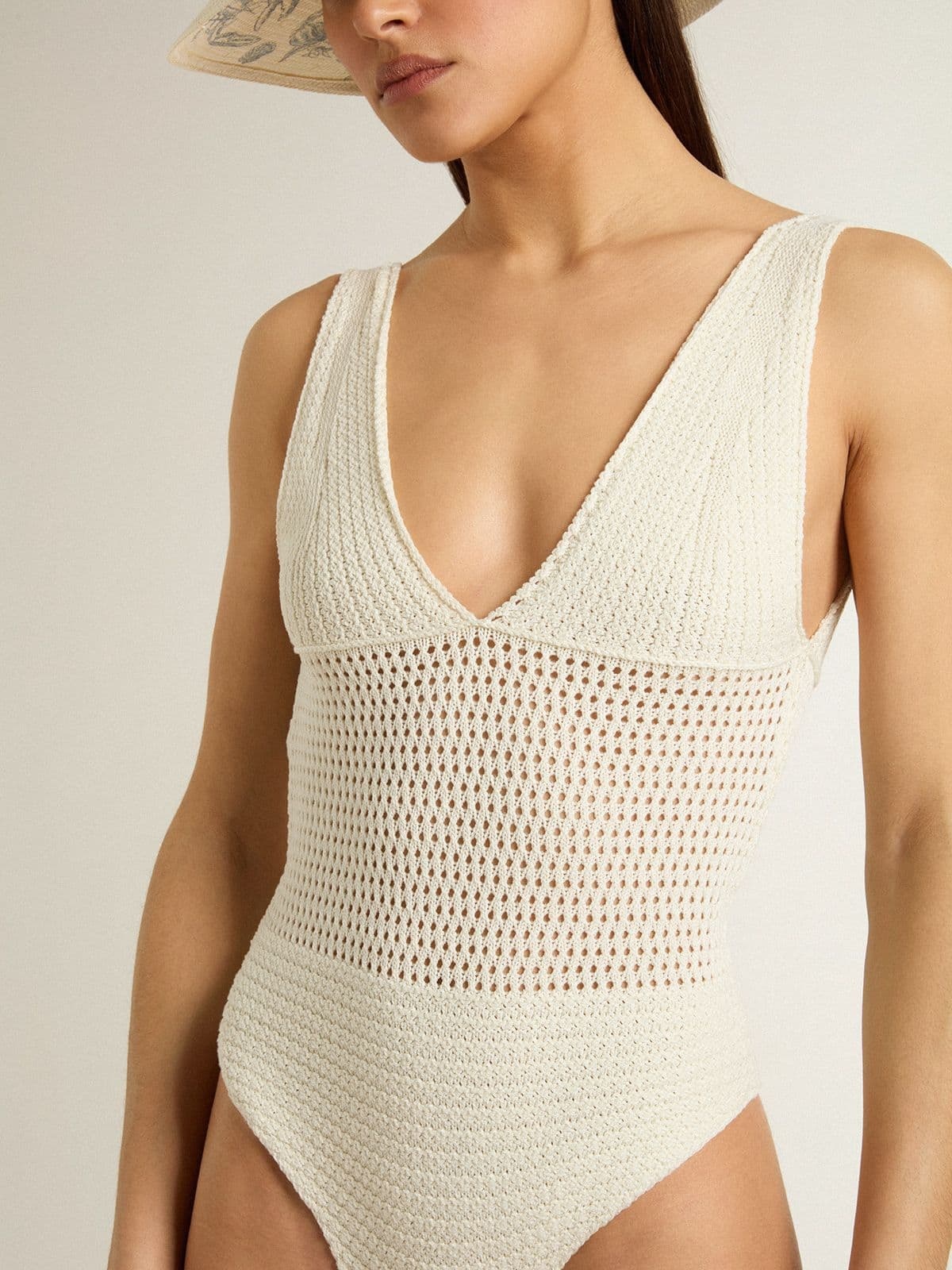 Women's crochet bodysuit in white cotton - 5