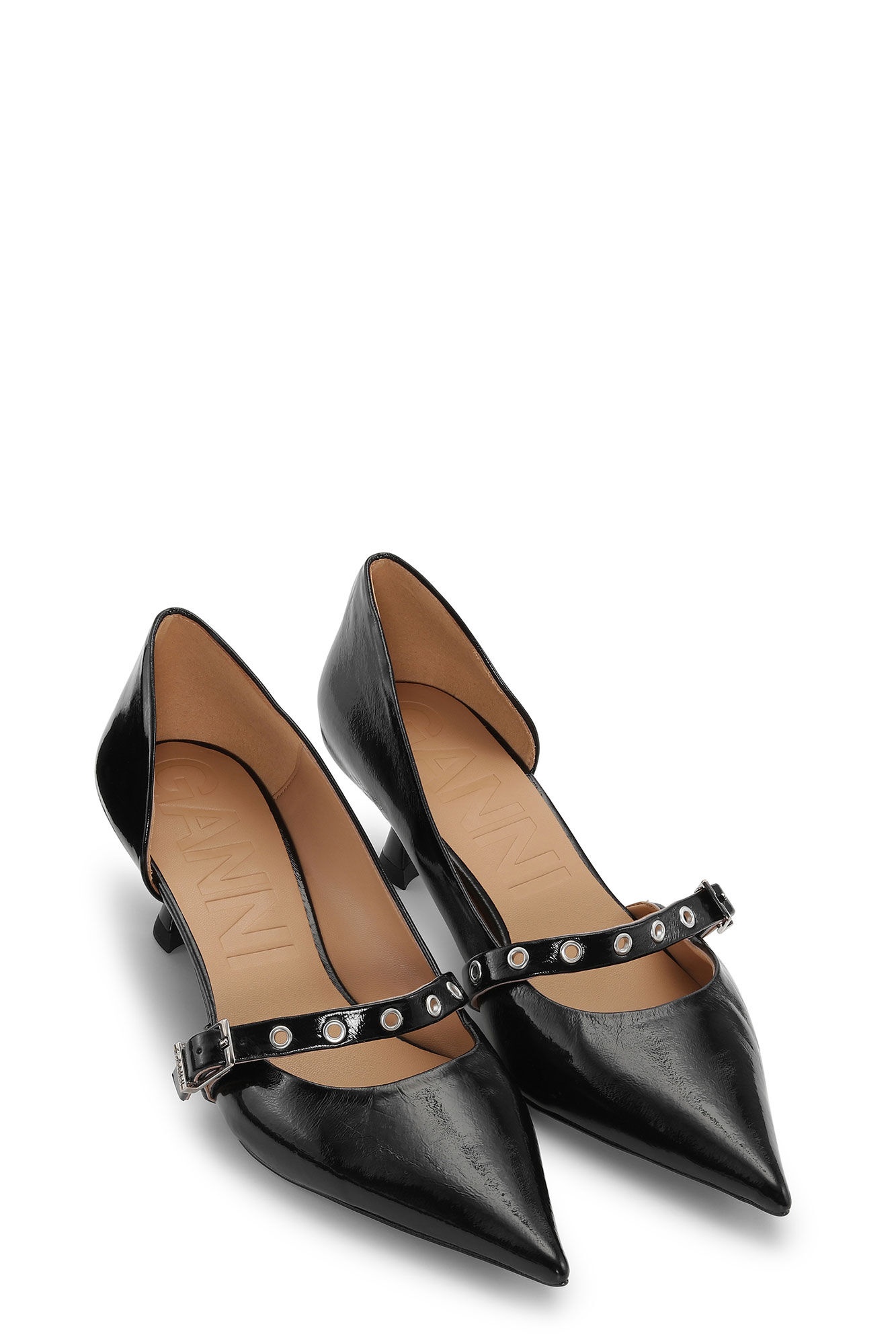 BLACK FEMININE BUCKLE KITTEN HEEL PUMPS - 2