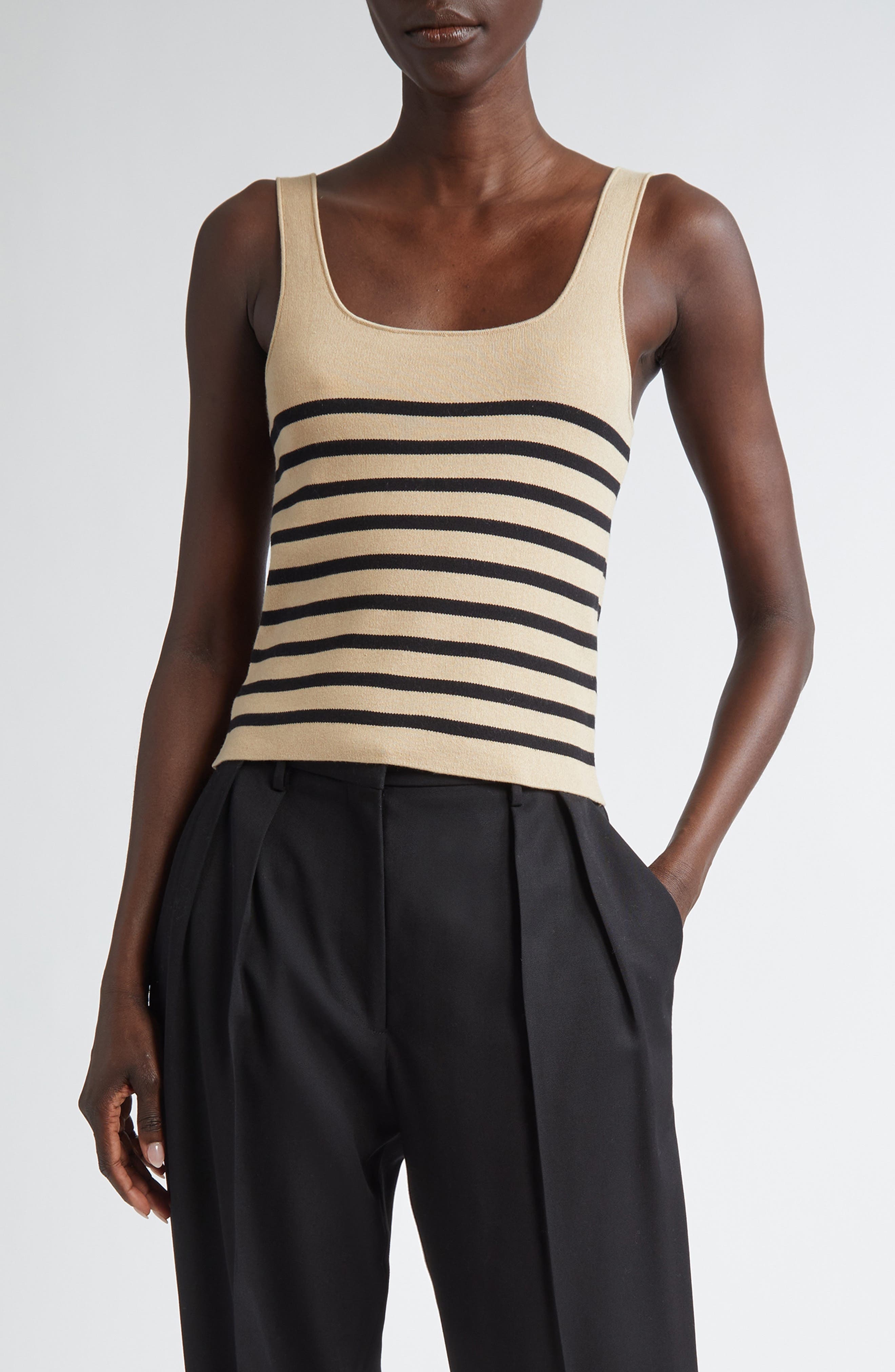 Altuzarra Stevie Stripe Silk & Cotton Sweater Tank in Hazelwood/Black at Nordstrom - 1