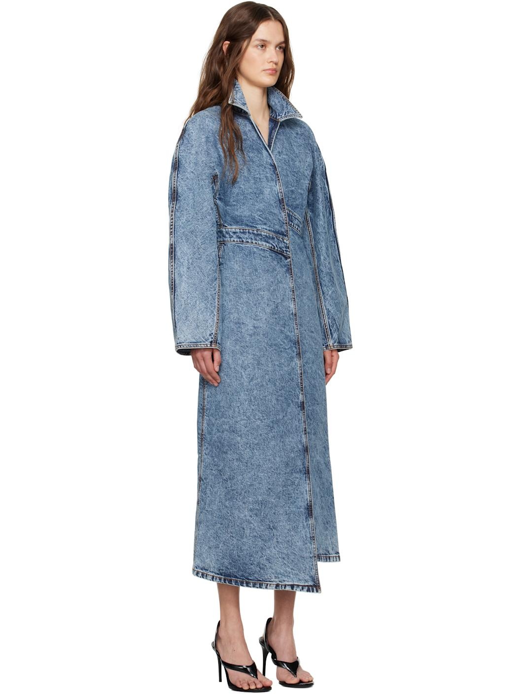 Blue Faded Denim Trench Coat - 2