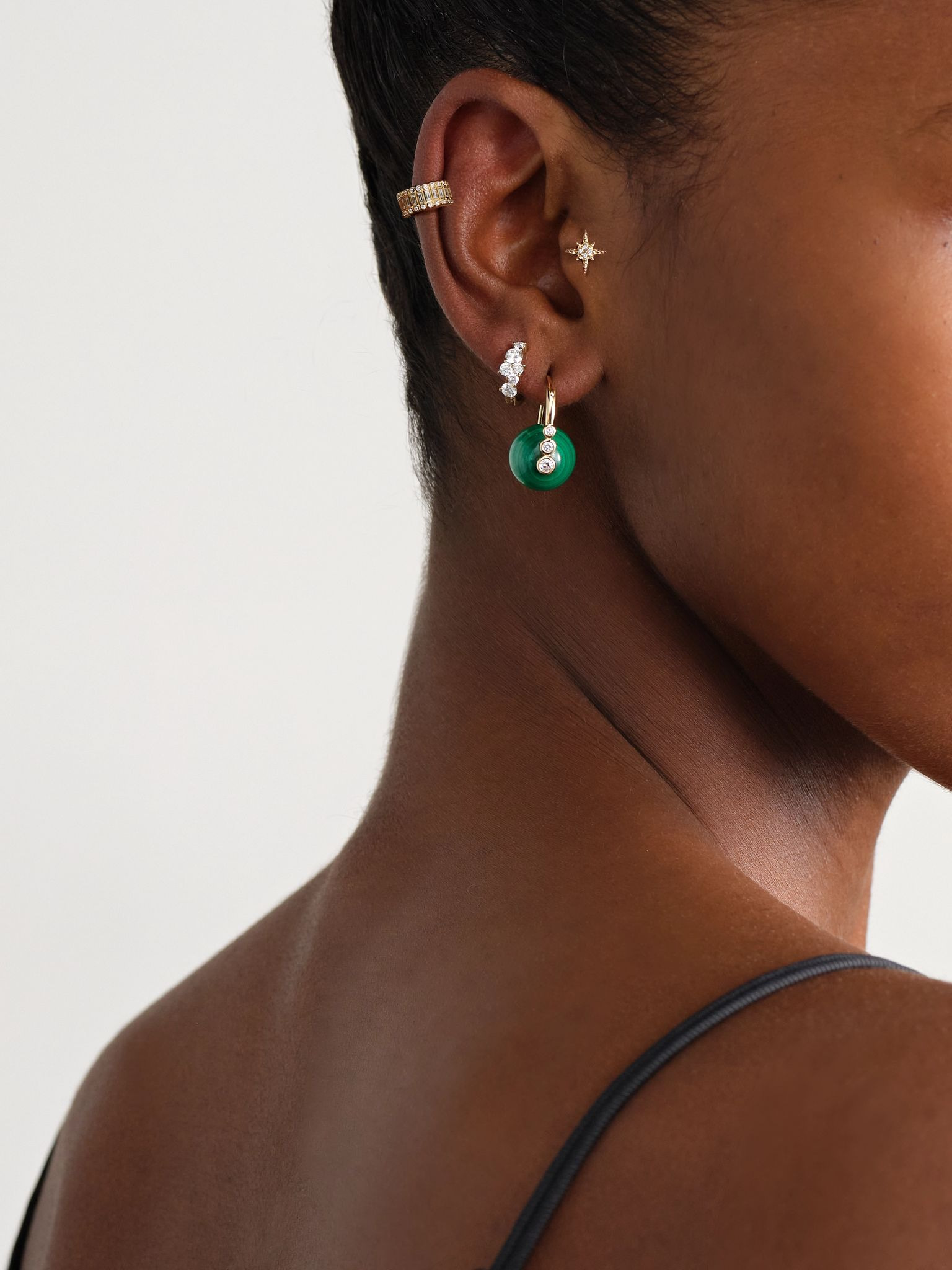 14-karat gold, malachite and diamond earrings Green - 4