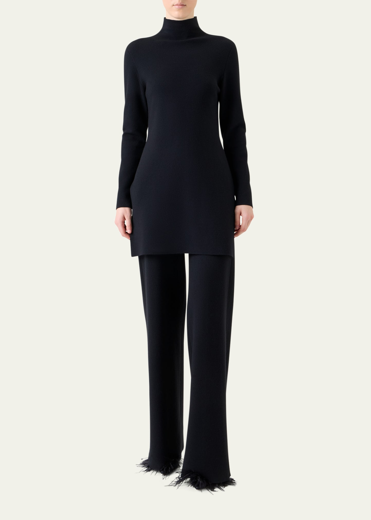 Turtleneck Cashmere-Silk Milano Knit Tunic Sweater - 2