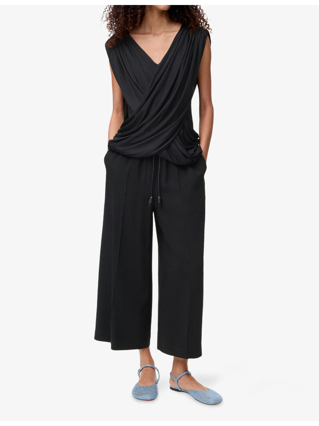 Cropped Wide-Leg Fluid Woven Trousers - 2