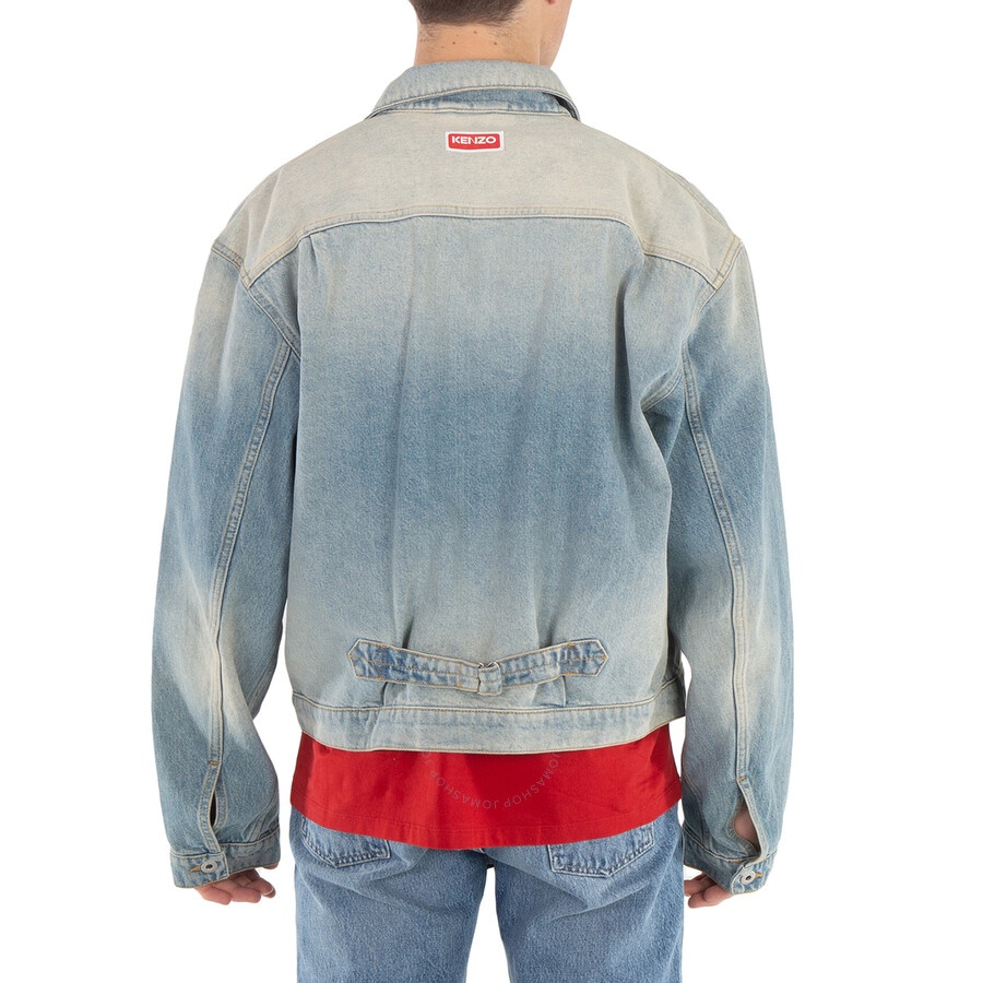 Kenzo Men's Faded Blue Bleach Dirty Trucker Denim Jacket - 4