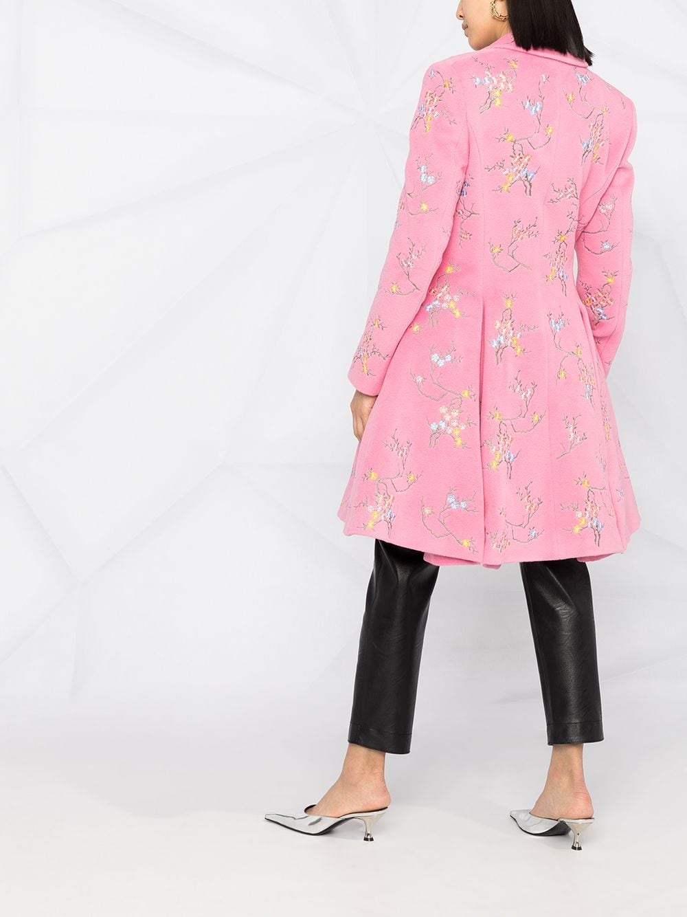 floral-embroidered flared coat - 4