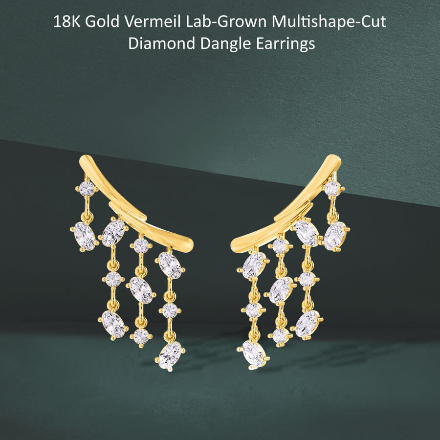 Diamond2Deal - Diamond2Deal 18k Vermeil Plated Silver 3 Ct Oval Cut Lab Grown Diamond Fancy Drop & Dangle Earrings  - 2
