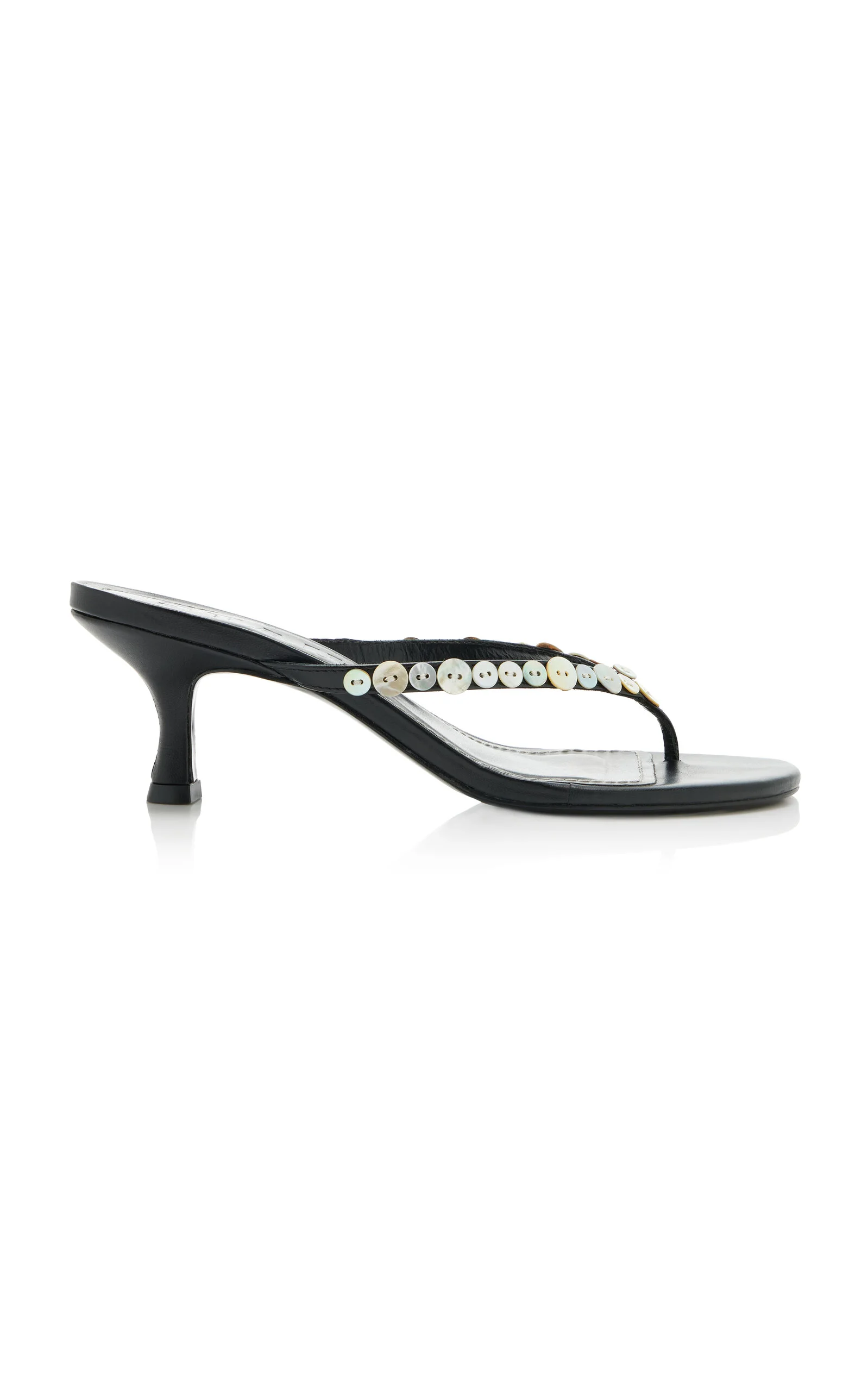 Freja Embellished Leather Thong Sandals black - 1
