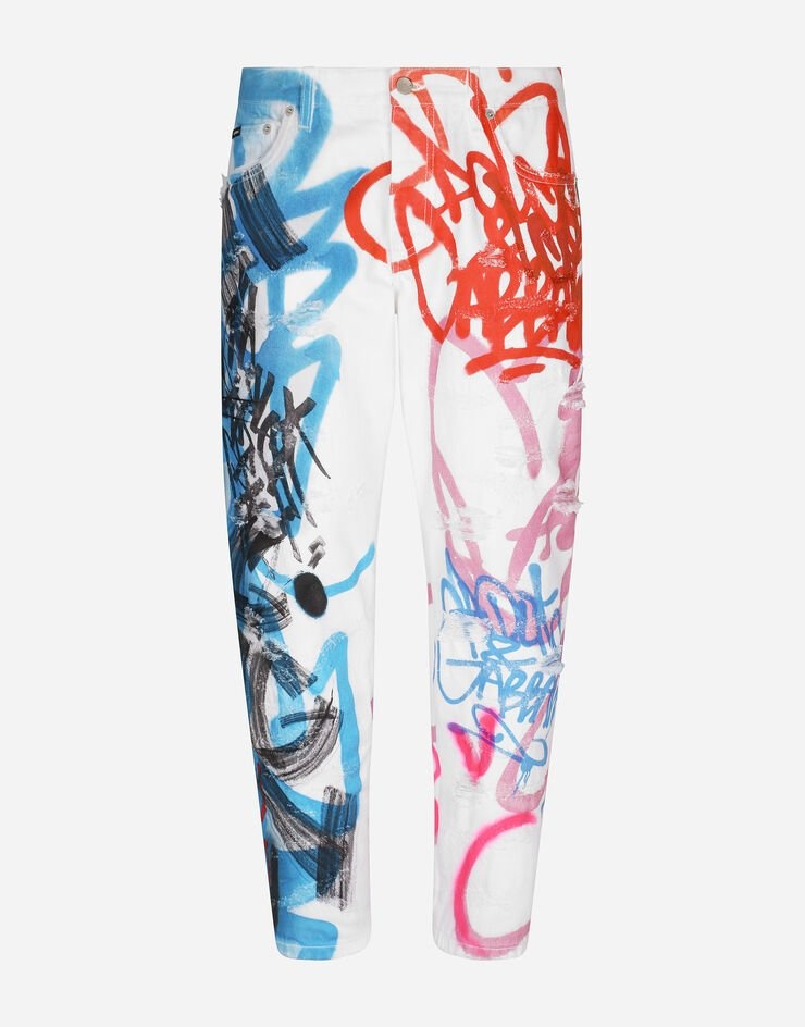 Loose jeans with spray-paint graffiti print - 3