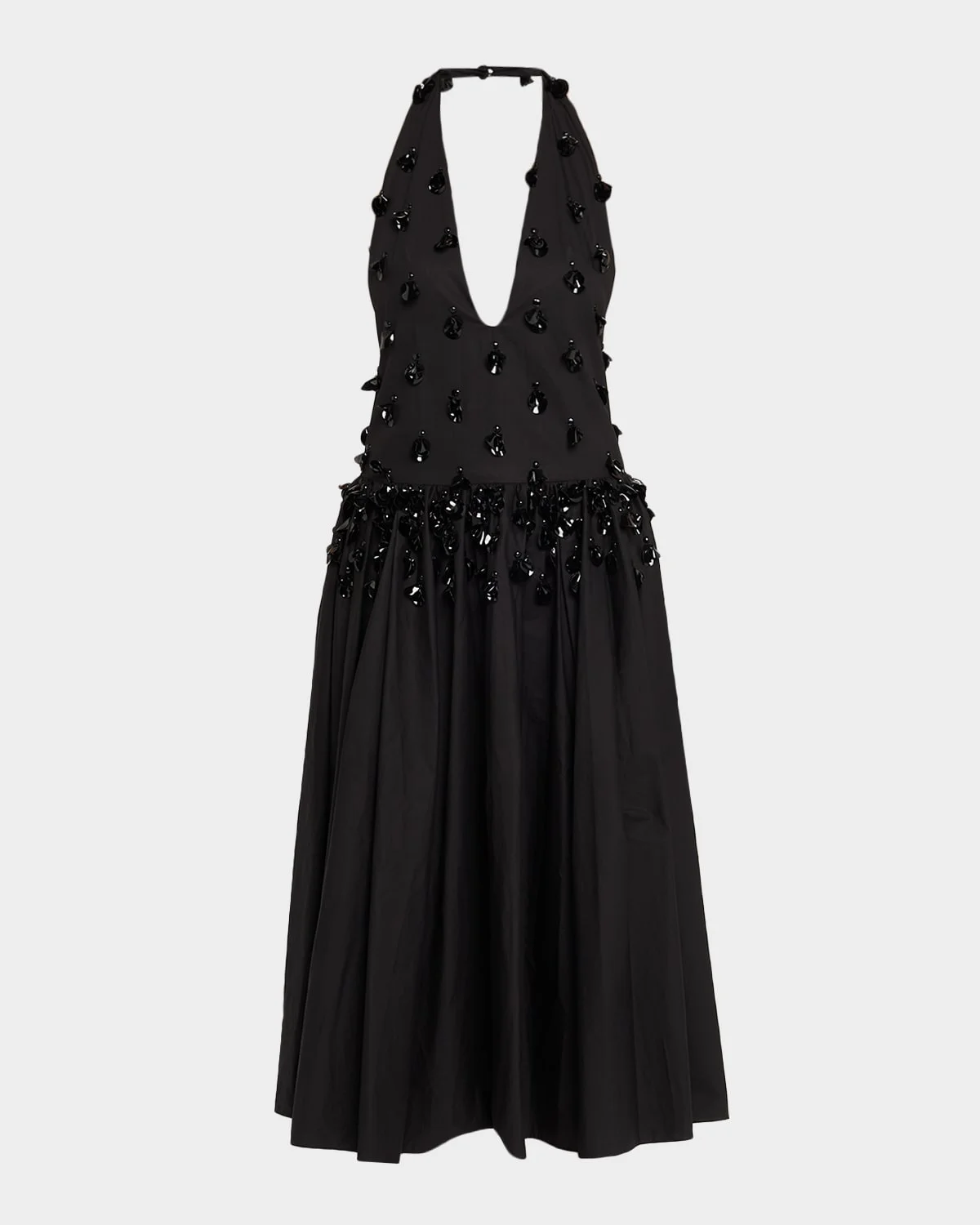 Nuit Embellished Plunging Halter Drop-Waist Gown - 1