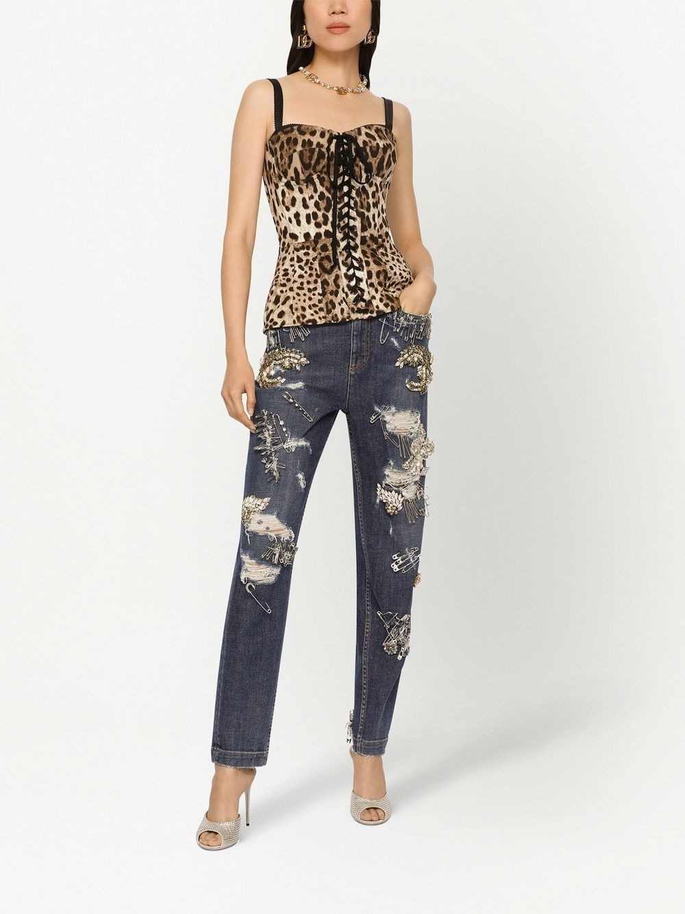 leopard-print lace-up corset - 3