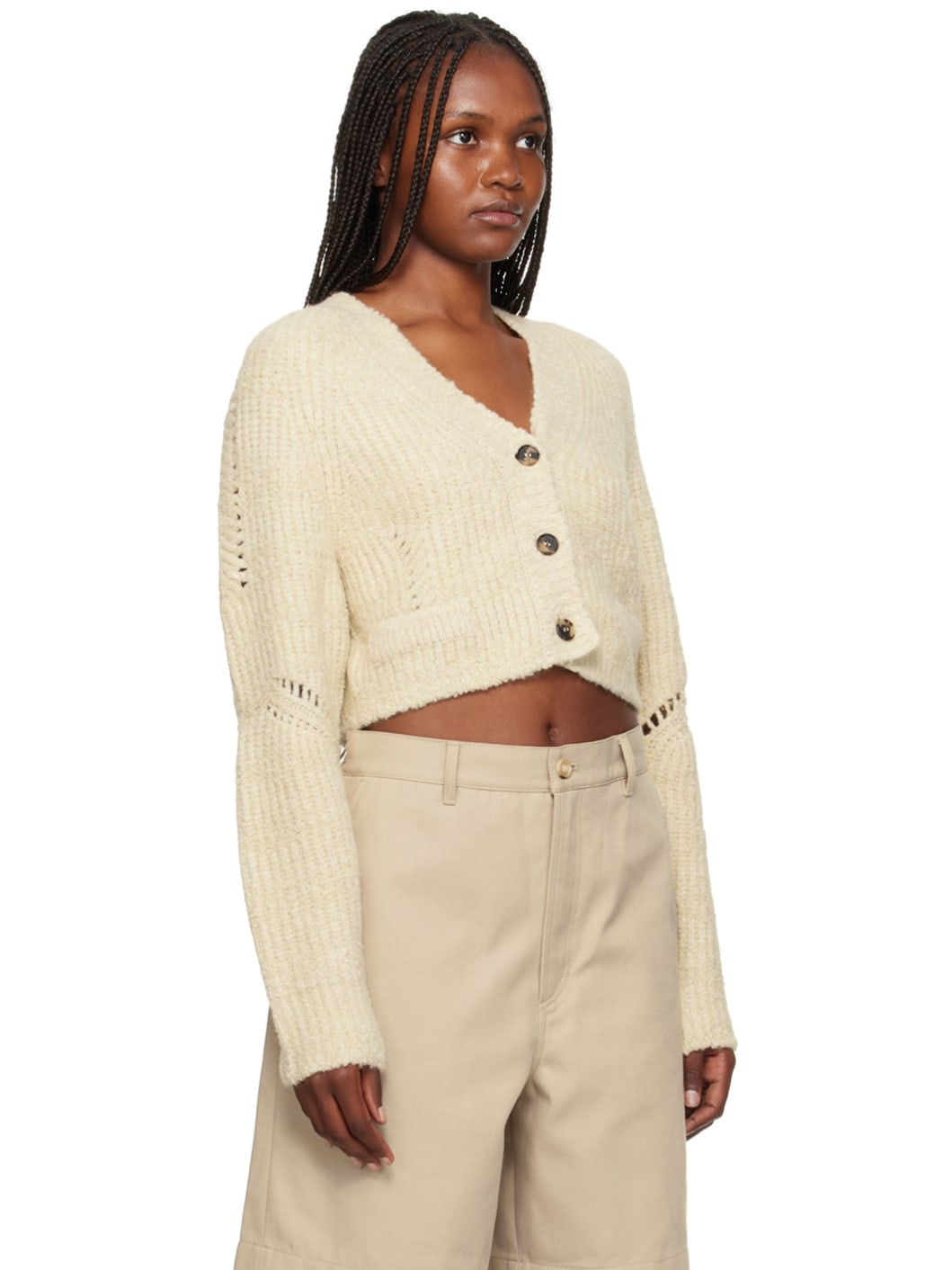 Beige Button Cardigan - 2