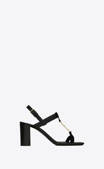 SAINT LAURENT cassandra heeled sandals in crocodile-embossed leather with gold-tone monogram outlook