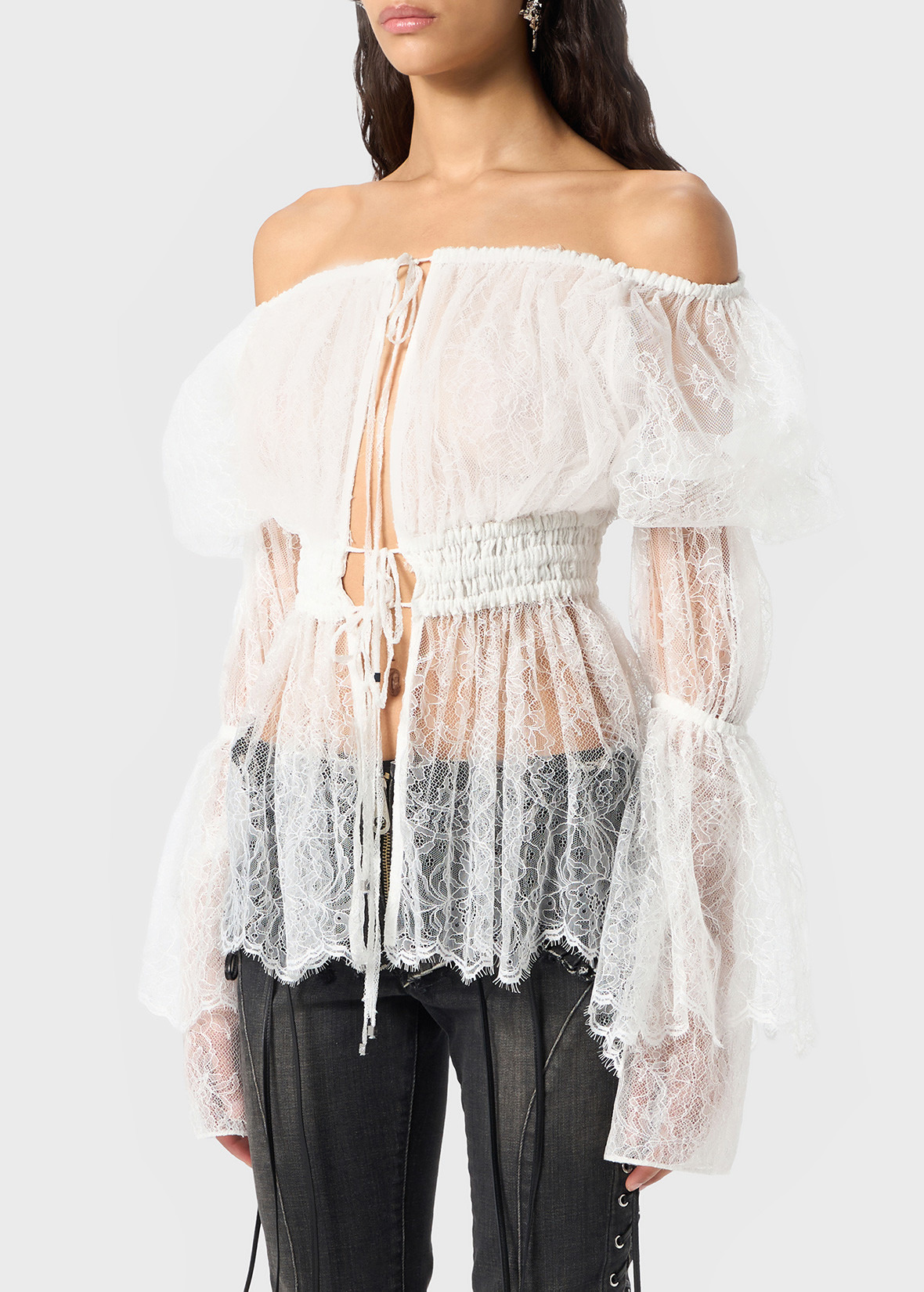 CHANTILLY LACE SHIRT WITH RUCHING - 5