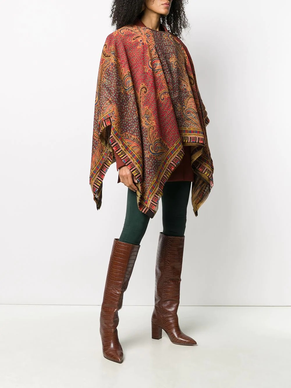 paisley-print silk poncho - 3