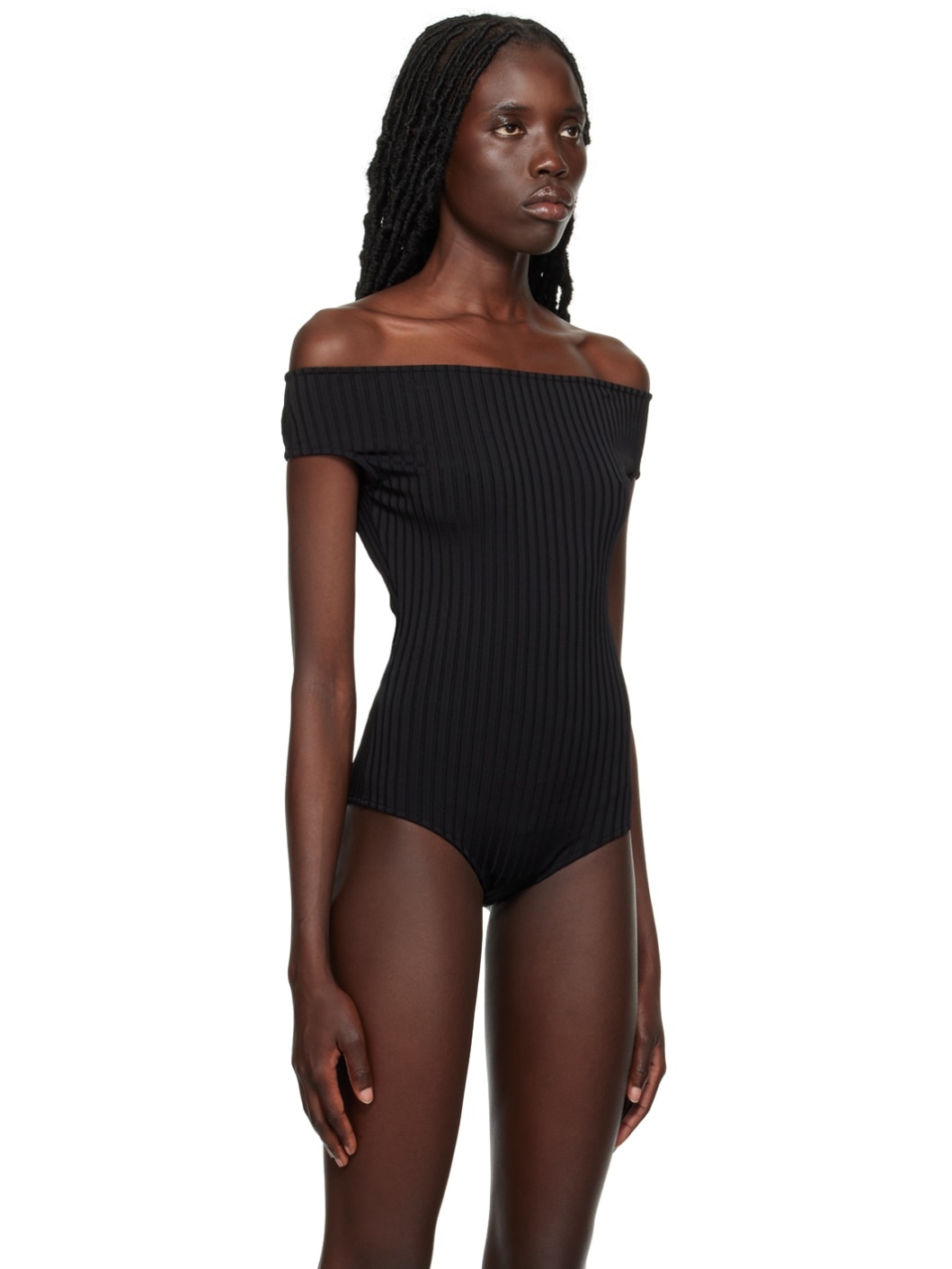 Black Bare Shoulder Bodysuit - 4