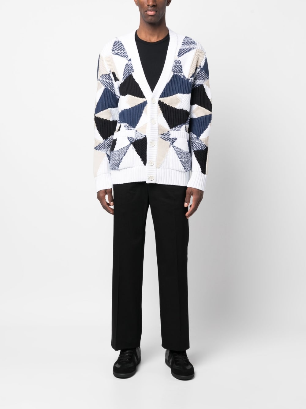 geometric-pattern V-neck cardigan - 2