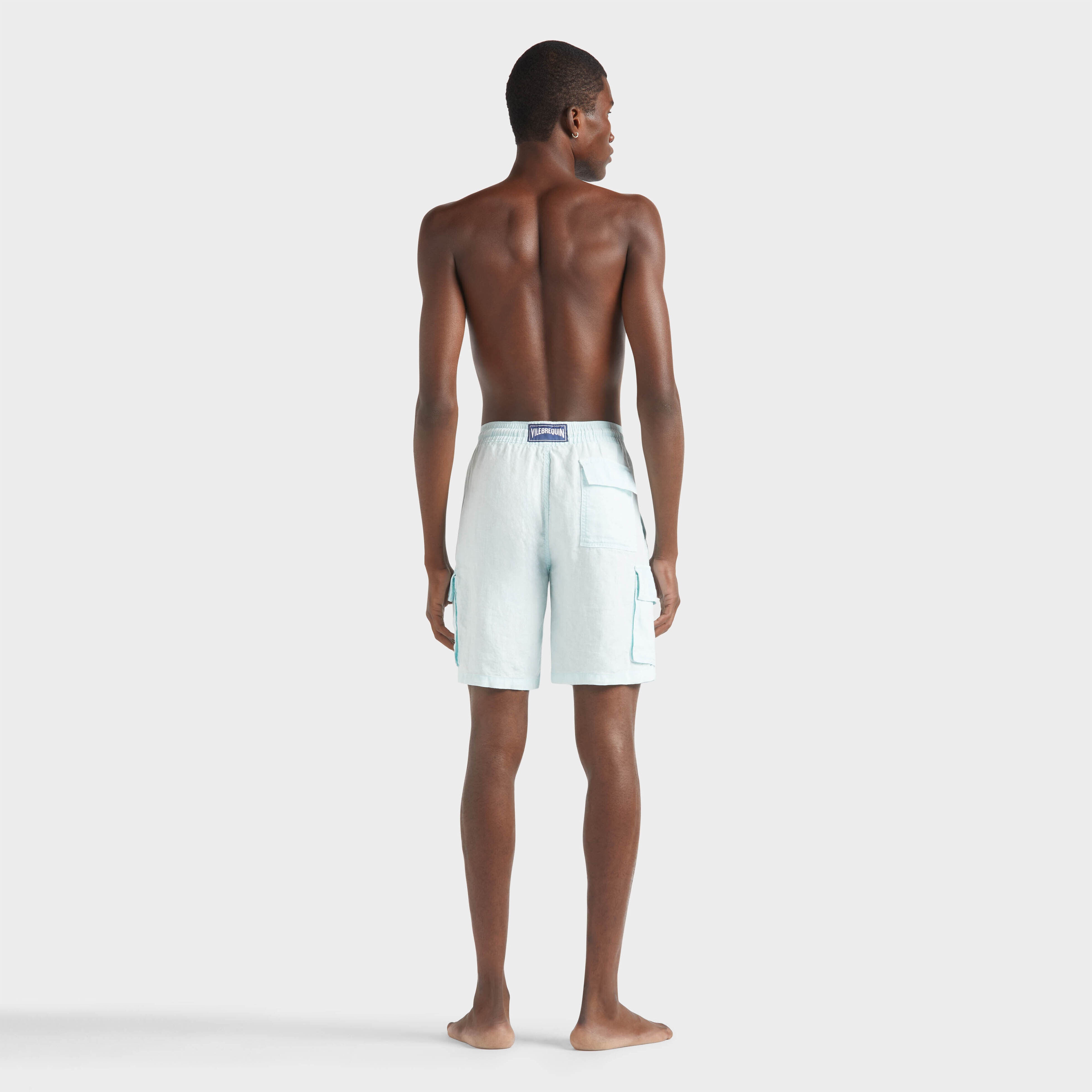 Men Linen Bermuda Shorts Cargo Pockets Natural Dye - 4