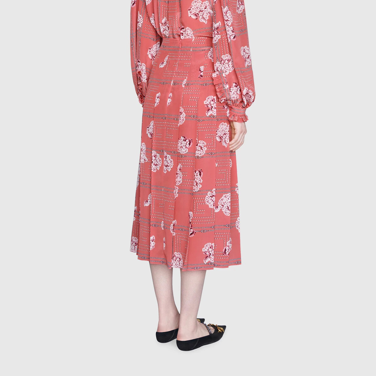 Floral print silk skirt - 4