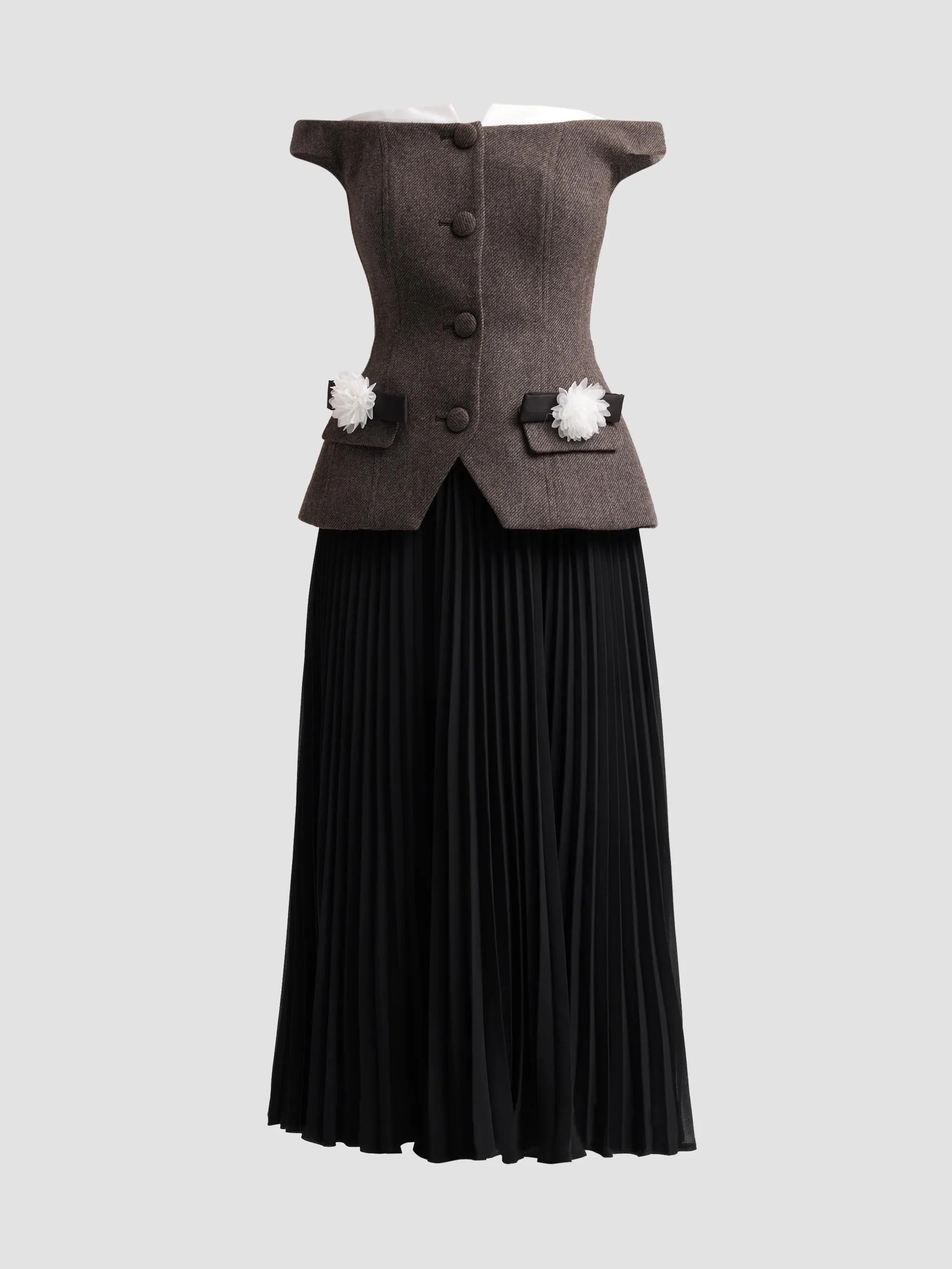 Women's Off-the-Shoulder Chiffon Midi Dress - Brown - 1