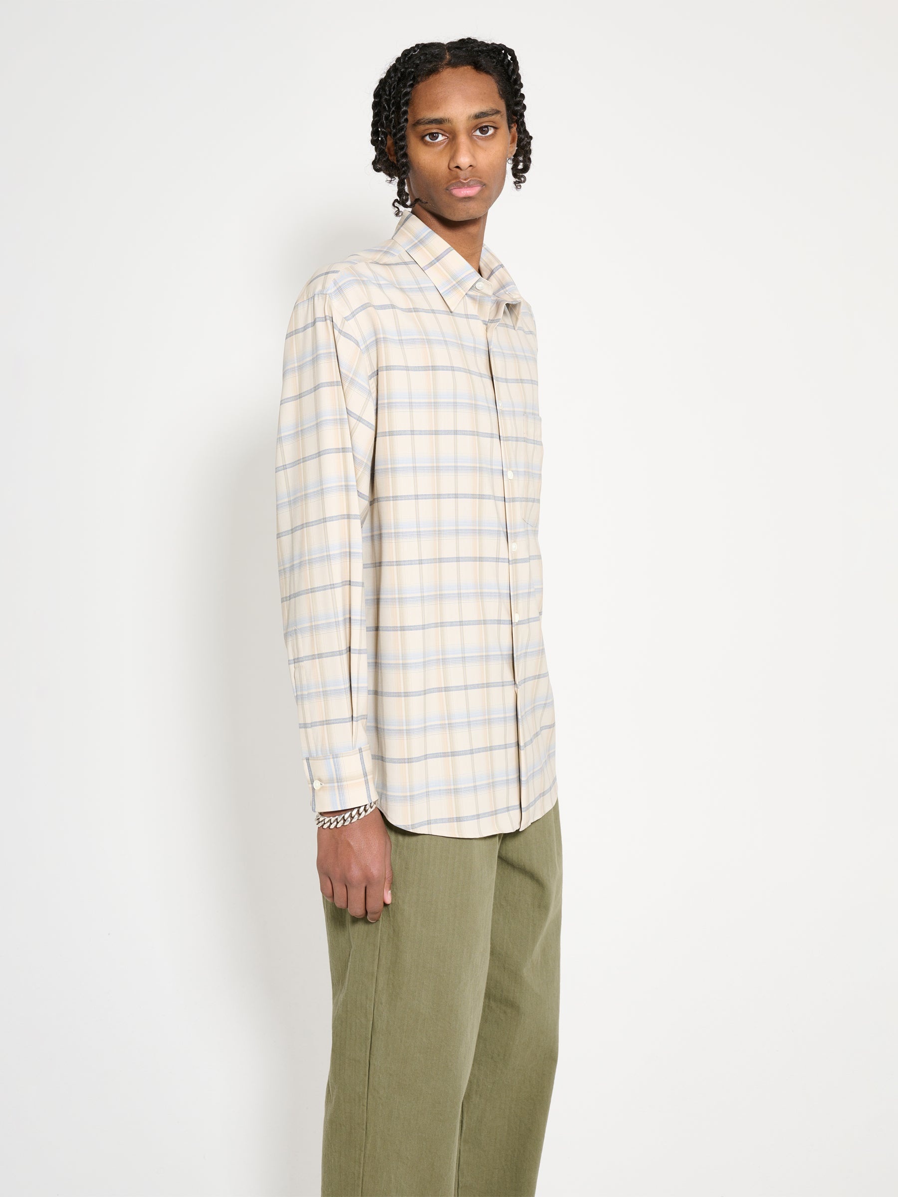 AURALEE SUPER LIGHT WOOL CHECK SHIRT LIGHT BEIGE CHECK - 3