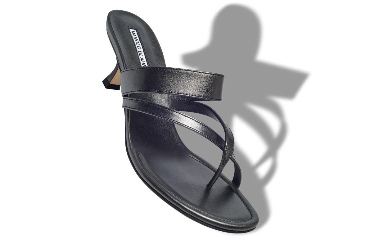 Graphite Nappa Leather Crossover Strappy Mules - 2