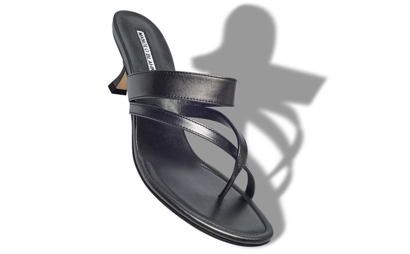 Manolo Blahnik Graphite Nappa Leather Crossover Strappy Mules outlook