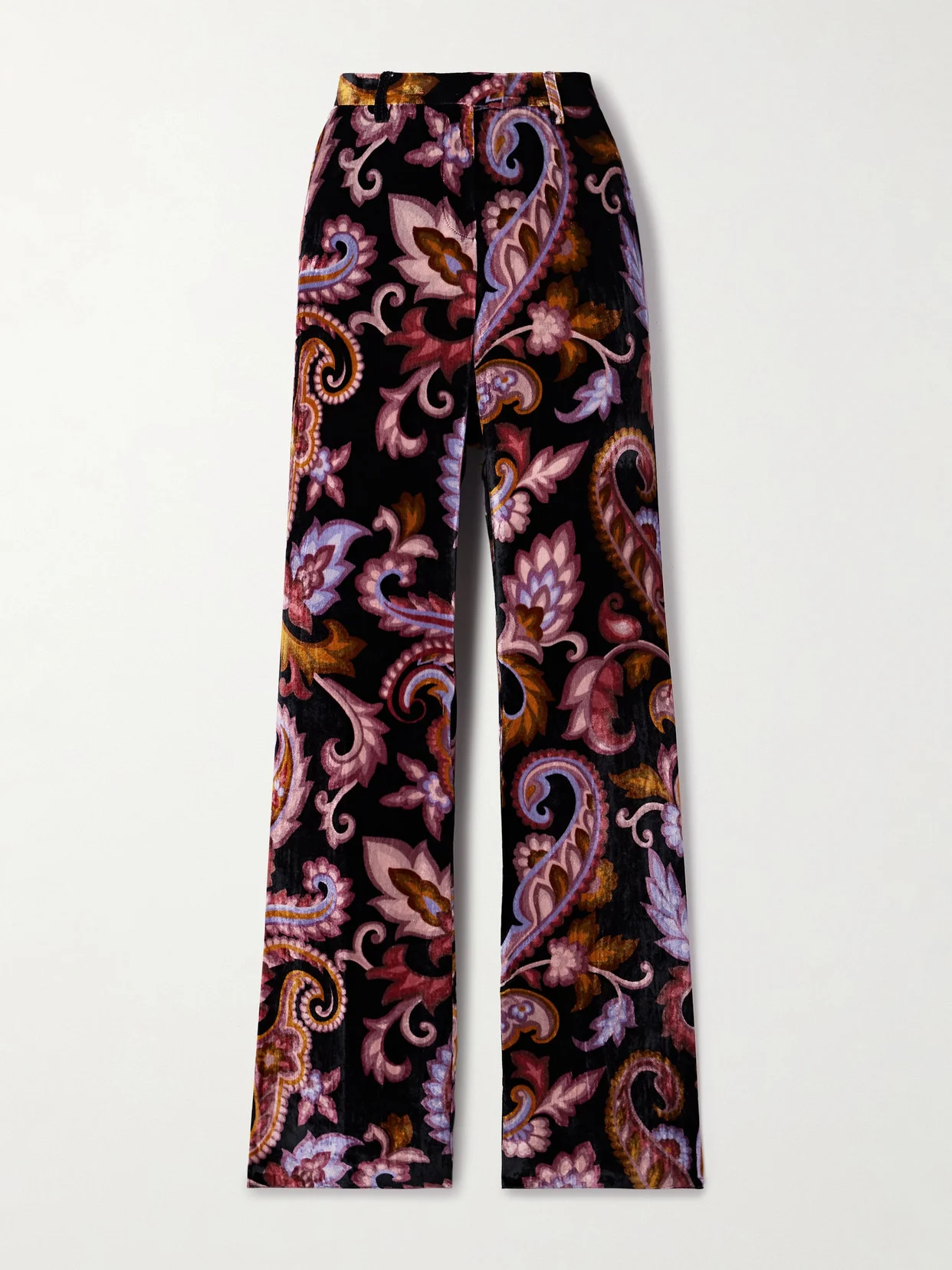 Paisley-print Velvet Straight-leg Pants - 1