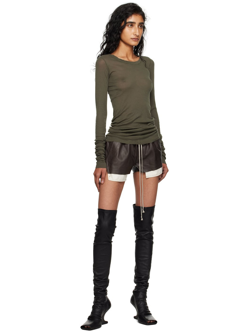 Rick Owens Gray Concordians Fog Boxer Leather Shorts outlook